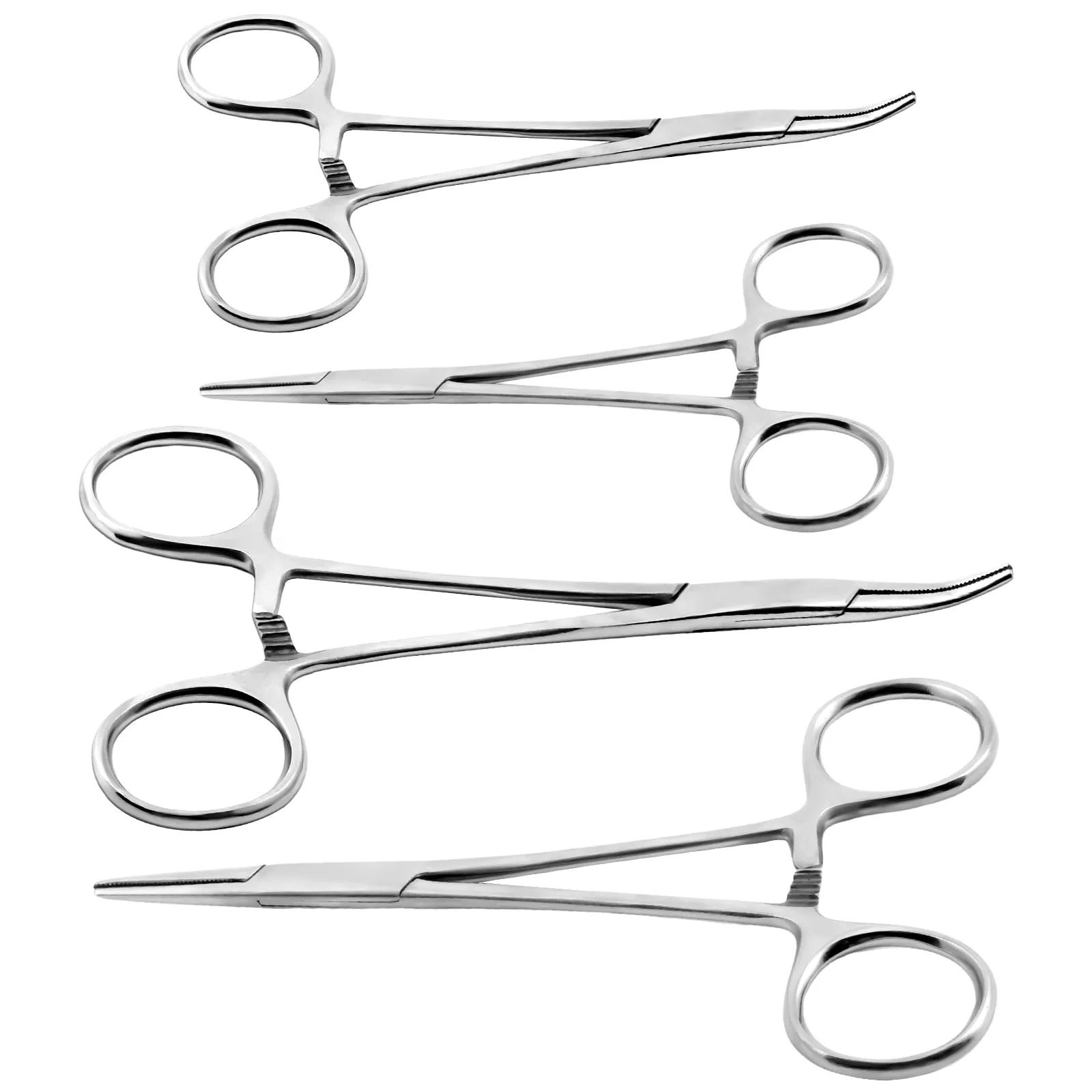 Ainiv 4 Pezzi Pinzette in Acciaio Inox, 12.5cm+18cm Pinzette per Toelettatura Animali, Pinza per La Pesca, Pinze Locking Set, per Pulizia Orecchie da Cane e Cura Degli Animali, Testa Dritta + Gomito - immagine 1
