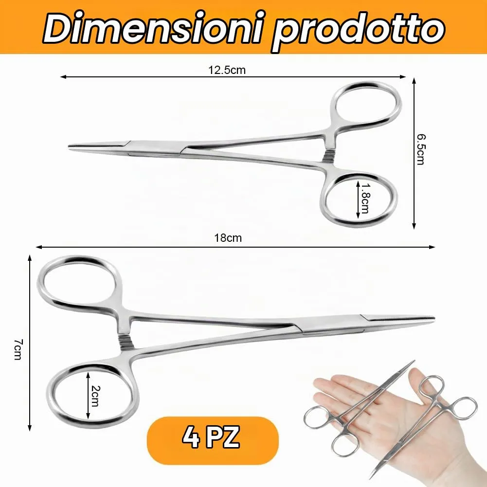 Ainiv 4 Pezzi Pinzette in Acciaio Inox, 12.5cm+18cm Pinzette per Toelettatura Animali, Pinza per La Pesca, Pinze Locking Set, per Pulizia Orecchie da Cane e Cura Degli Animali, Testa Dritta + Gomito - immagine 2