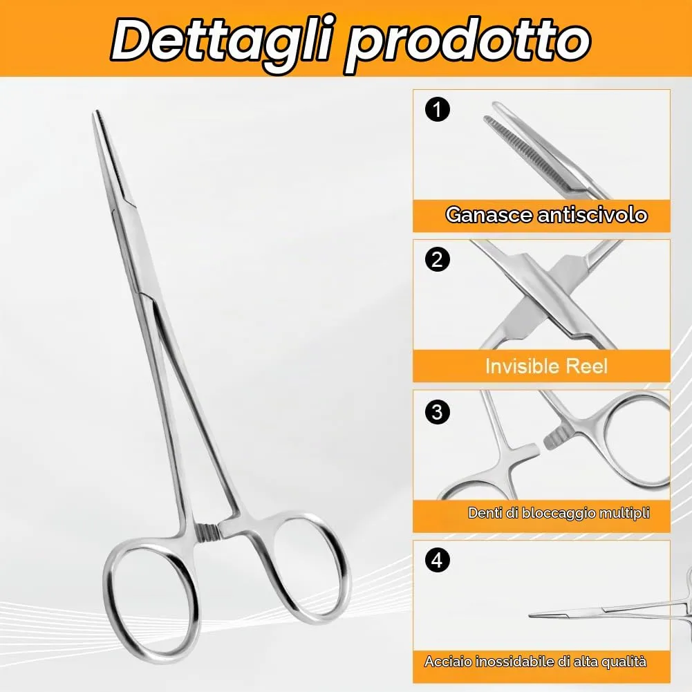 Ainiv 4 Pezzi Pinzette in Acciaio Inox, 12.5cm+18cm Pinzette per Toelettatura Animali, Pinza per La Pesca, Pinze Locking Set, per Pulizia Orecchie da Cane e Cura Degli Animali, Testa Dritta + Gomito - immagine 3