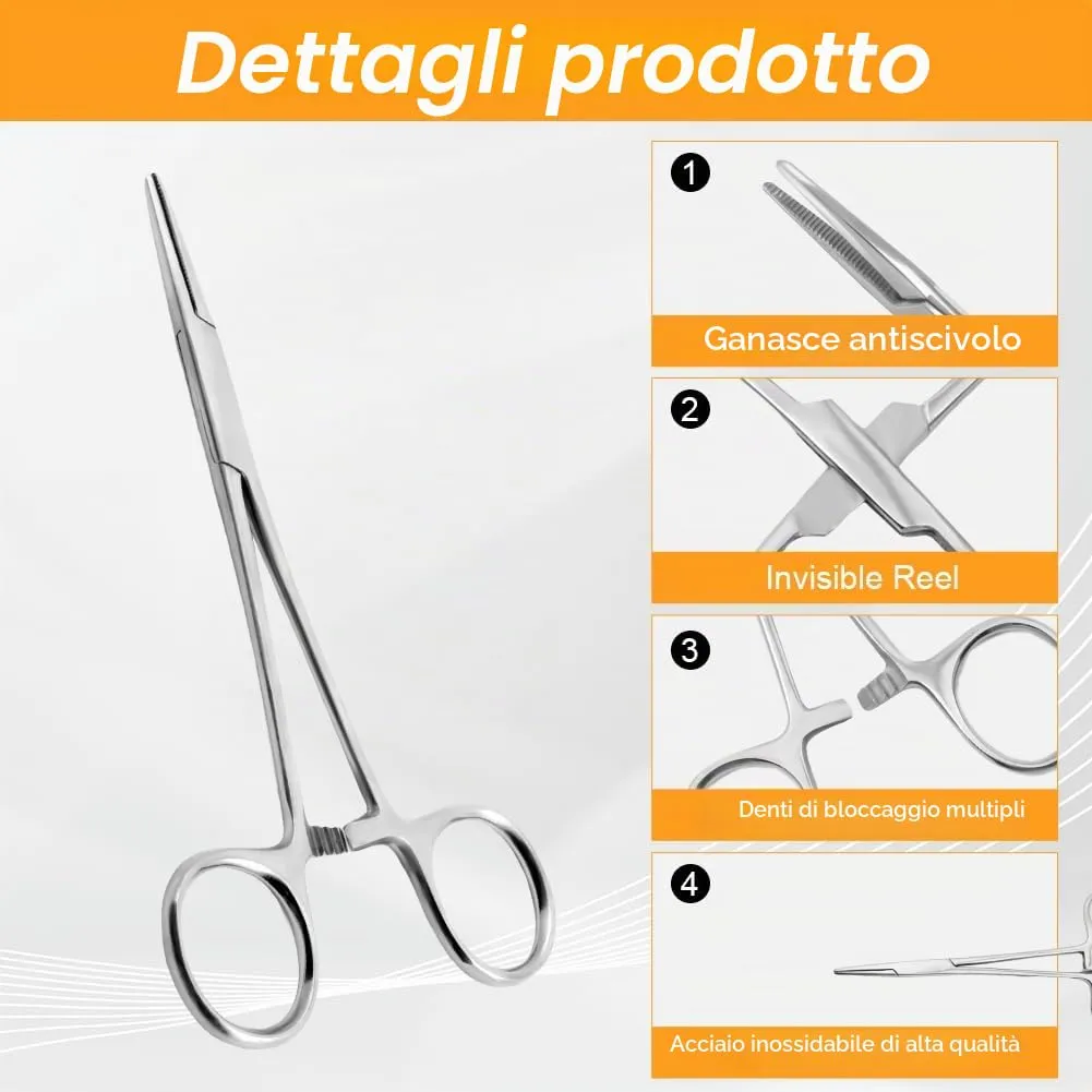 Ainiv 6 Pezzi Pinzette in Acciaio Inox, 12.5, 16, 20cm Pinzette per Toelettatura Animali, Pinza per La Pesca, Pinze Locking Set, per Pulizia Orecchie da Cane (Testa Dritta + Gomito) - immagine 3