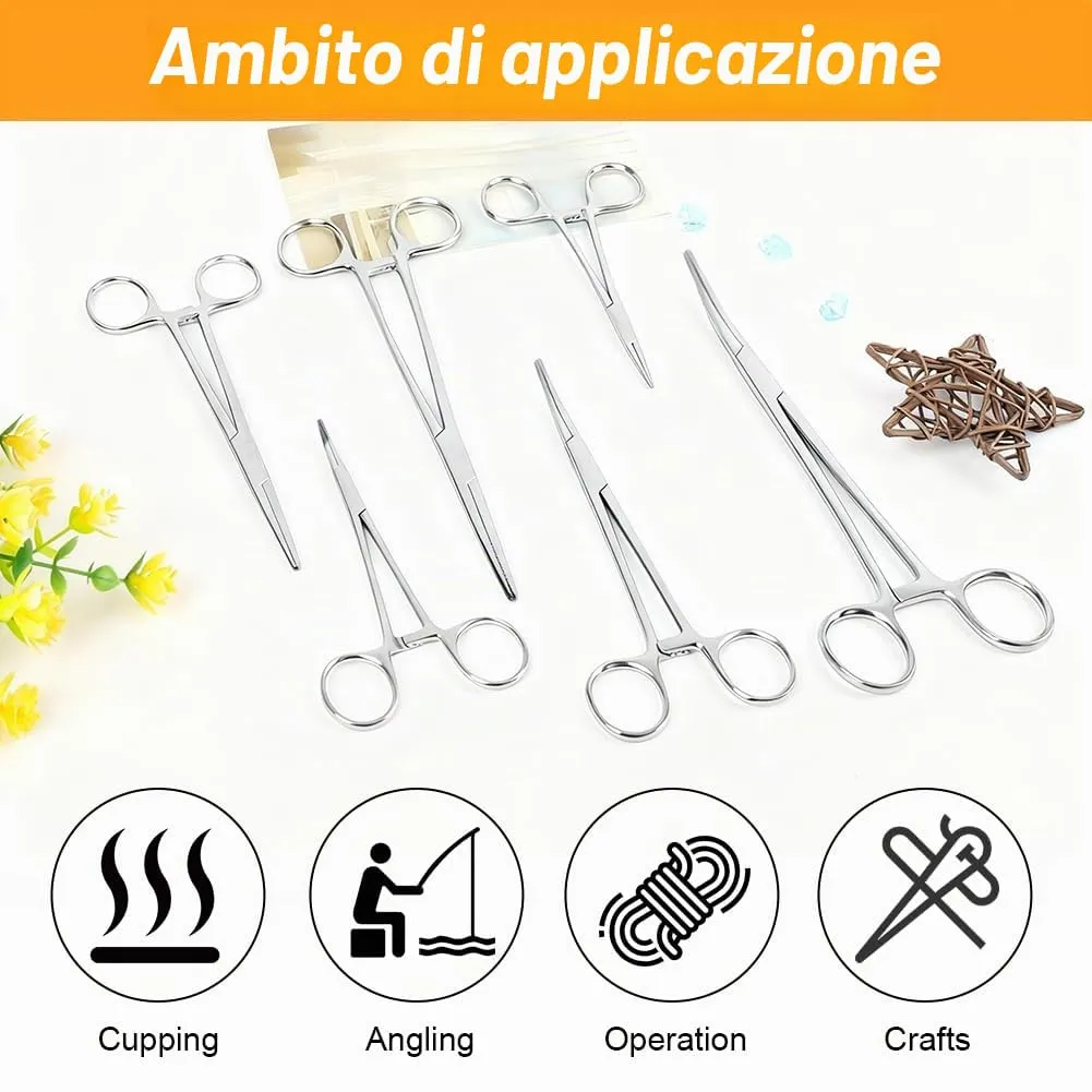 Ainiv 6 Pezzi Pinzette in Acciaio Inox, 12.5, 16, 20cm Pinzette per Toelettatura Animali, Pinza per La Pesca, Pinze Locking Set, per Pulizia Orecchie da Cane (Testa Dritta + Gomito) - immagine 6