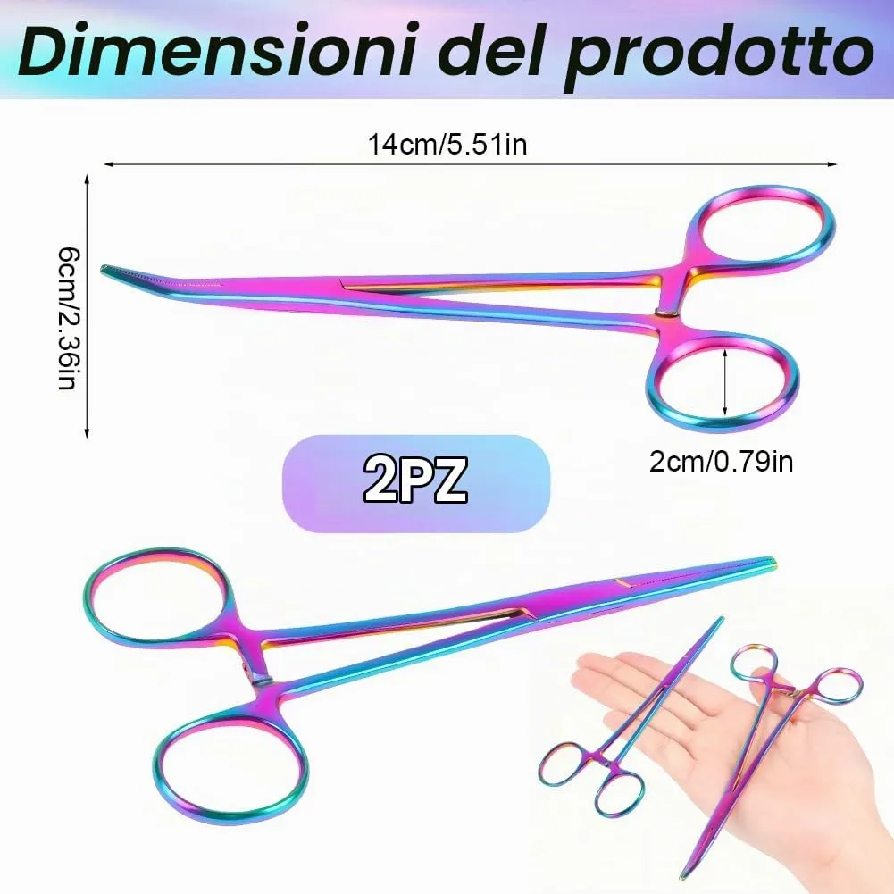 Ainiv 2 Pezzi Pinzette in Acciaio Inox, 14cm Pinzette per Toelettatura Animali, Pinza per La Pesca, Pinze Locking Set, per Pulizia Orecchie da Cane e Cura Degli Animali (Testa Dritta + Gomito) - immagine 2