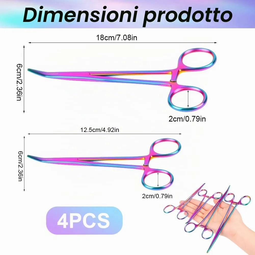 Ainiv 4 Pezzi Pinzette in Acciaio Inox, 12.5cm Pinzette per Toelettatura Animali, Pinza per La Pesca, Pinze Locking Set, per Pulizia Orecchie da Cane e Cura Degli Animali (Testa Dritta + Gomito) - immagine 2