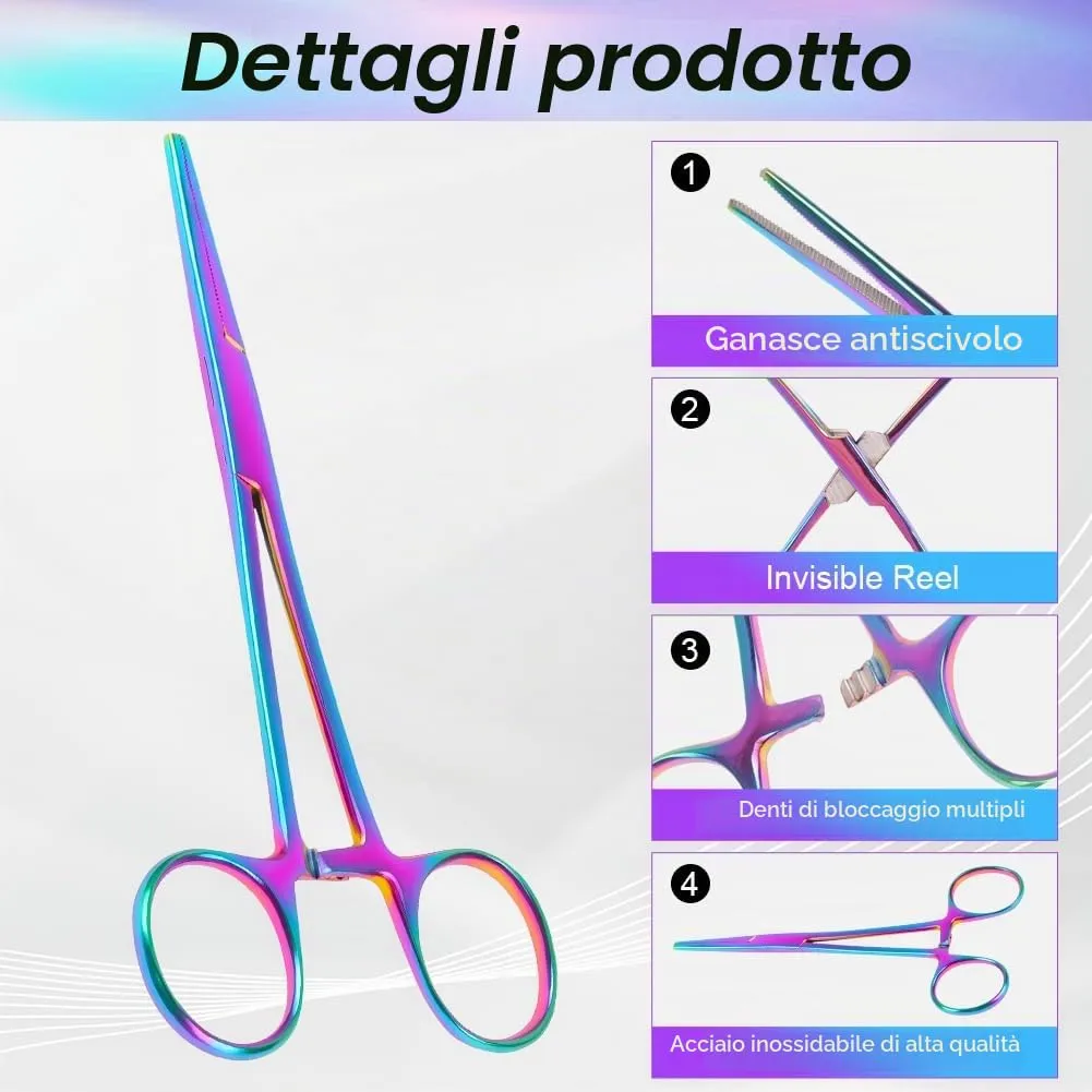 Ainiv 4 Pezzi Pinzette in Acciaio Inox, 12.5cm Pinzette per Toelettatura Animali, Pinza per La Pesca, Pinze Locking Set, per Pulizia Orecchie da Cane e Cura Degli Animali (Testa Dritta + Gomito) - immagine 4