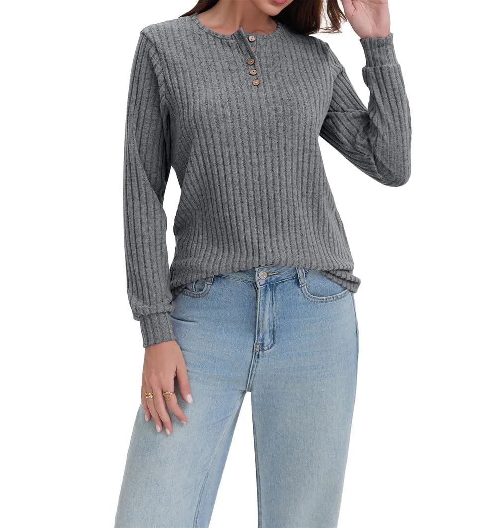 AirMood Camicette Eleganti Casual a Maniche Lunghe per Donne con Costine Top a Tunic Vestibilità Larga Magliette Sweatshirts Camicie, grigio, S - immagine 2