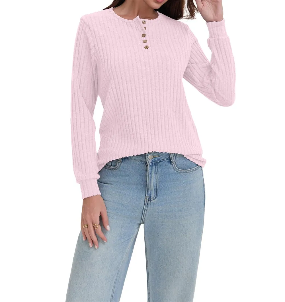 AirMood Camicette Eleganti Casual a Maniche Lunghe per Donne con Costine Top a Tunic Vestibilità Larga Magliette Sweatshirts Camicie, rosa, XL - immagine 2
