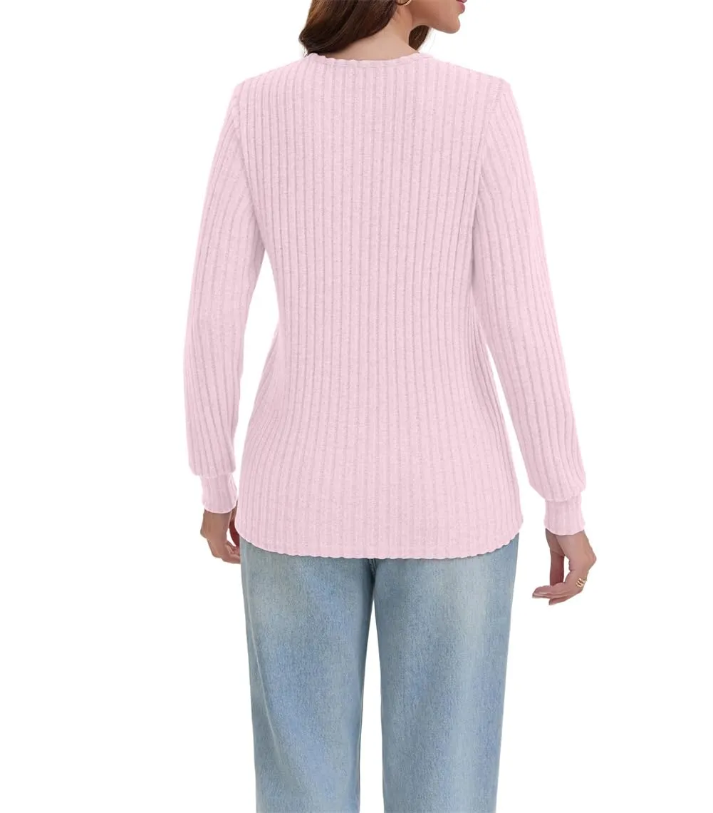 AirMood Camicette Eleganti Casual a Maniche Lunghe per Donne con Costine Top a Tunic Vestibilità Larga Magliette Sweatshirts Camicie, rosa, XL - immagine 3