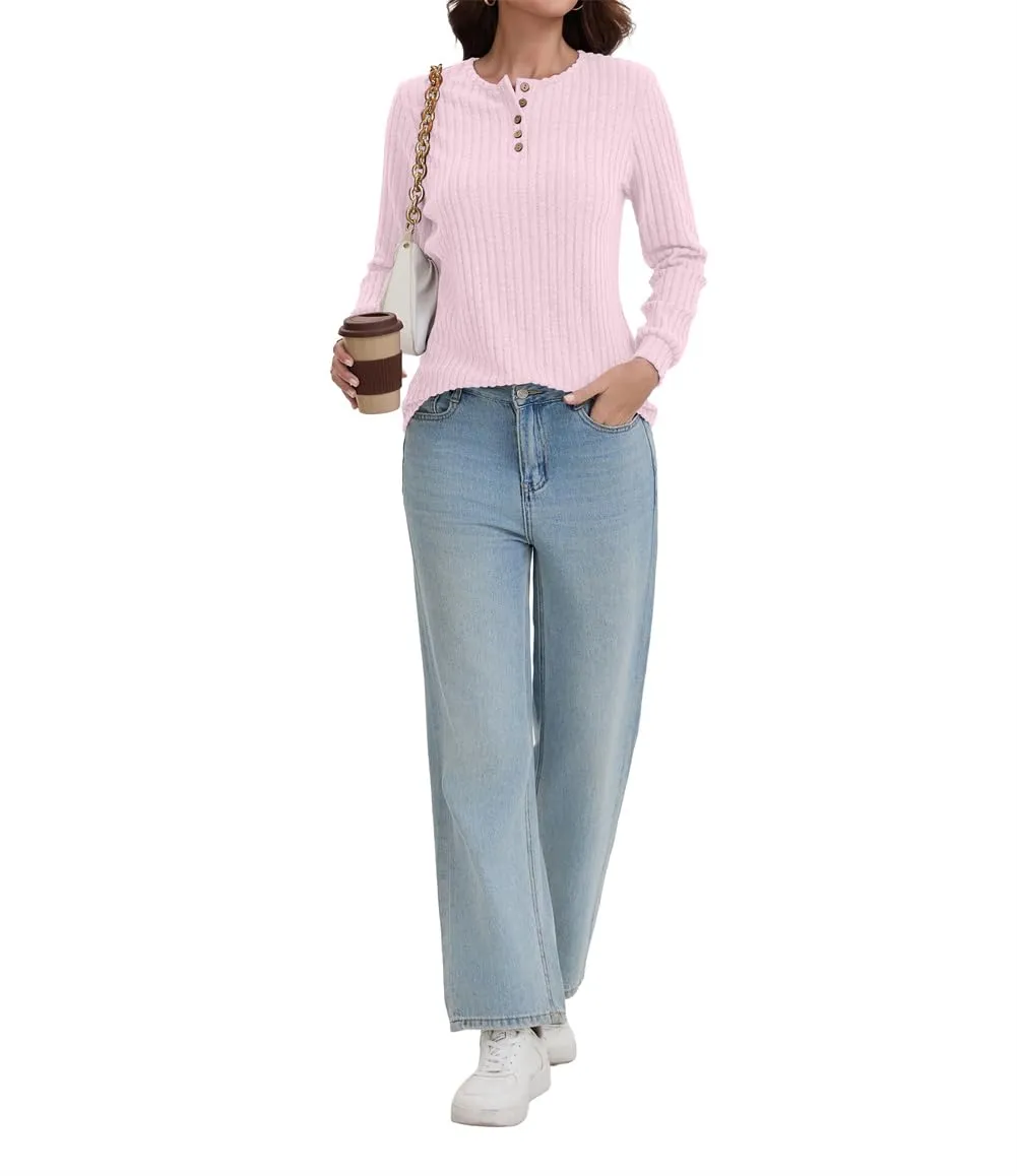 AirMood Camicette Eleganti Casual a Maniche Lunghe per Donne con Costine Top a Tunic Vestibilità Larga Magliette Sweatshirts Camicie, rosa, XL - immagine 5