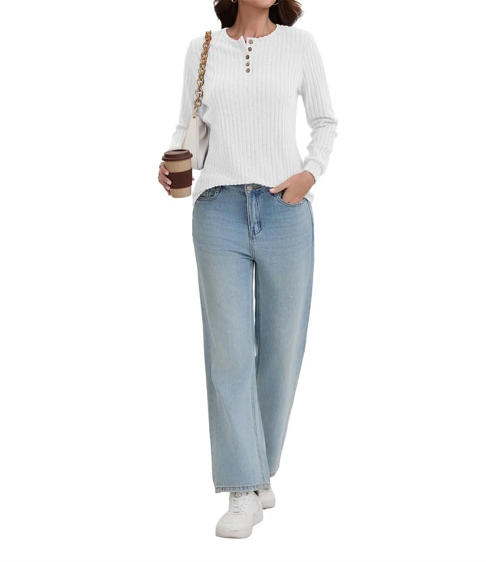 AirMood Camicette Eleganti Casual a Maniche Lunghe per Donne con Costine Top a Tunic Vestibilità Larga Magliette Sweatshirts Camicie, bianco, XXL - immagine 5