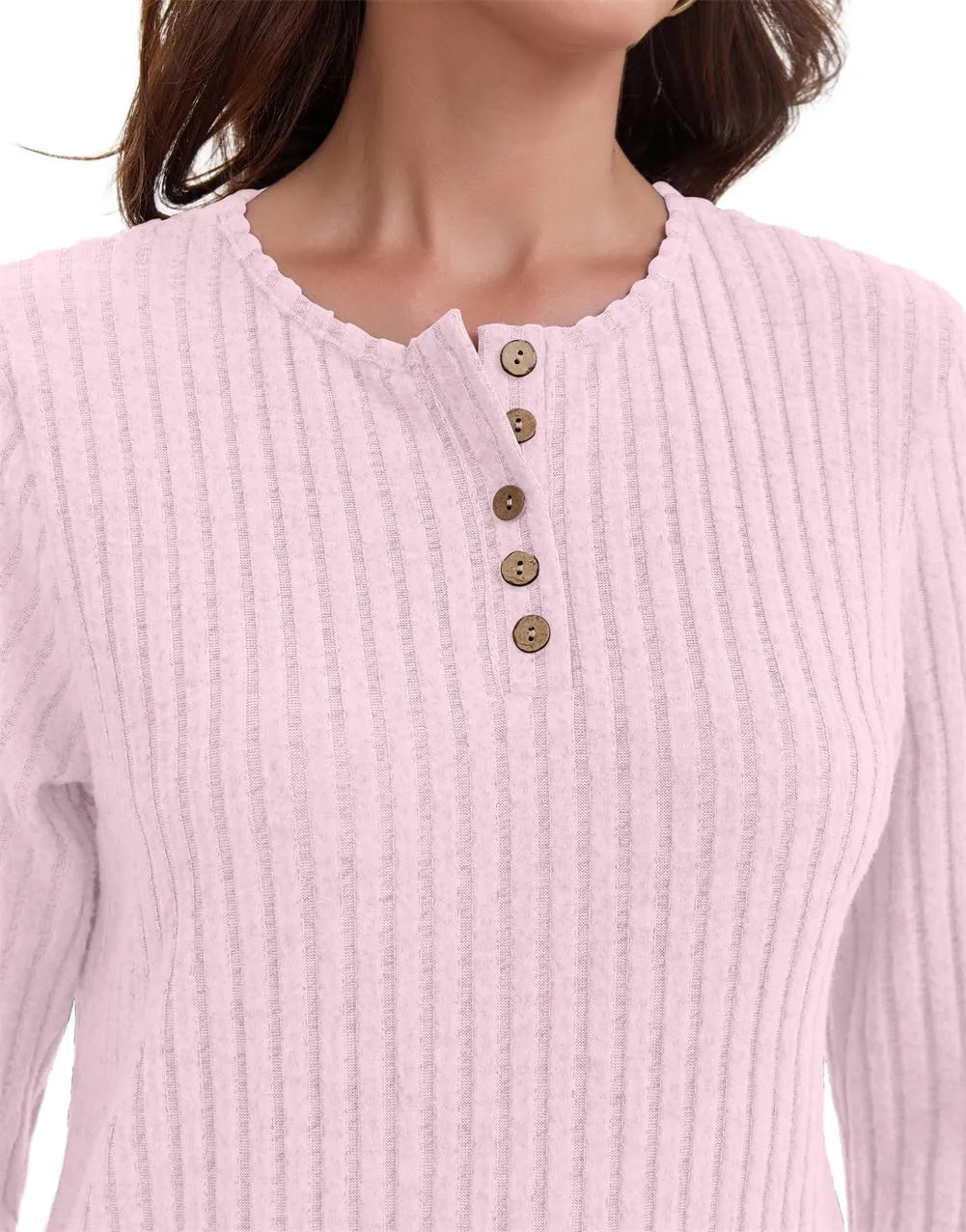 AirMood Camicette Eleganti Casual a Maniche Lunghe per Donne con Costine Top a Tunic Vestibilità Larga Magliette Sweatshirts Camicie, rosa, XXL - immagine 4