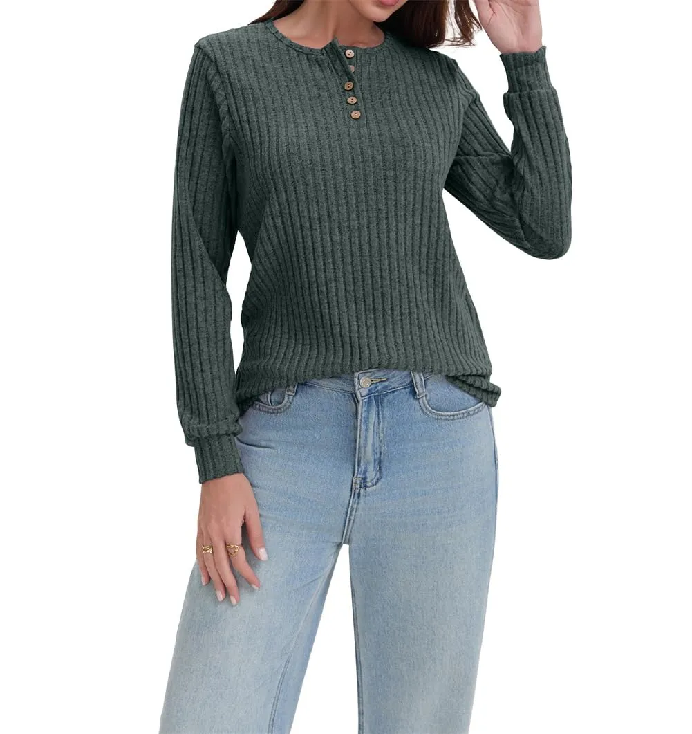 AirMood Camicette Eleganti Casual a Maniche Lunghe per Donne con Costine Top a Tunic Vestibilità Larga Magliette Sweatshirts Camicie, Verde, XL - immagine 2