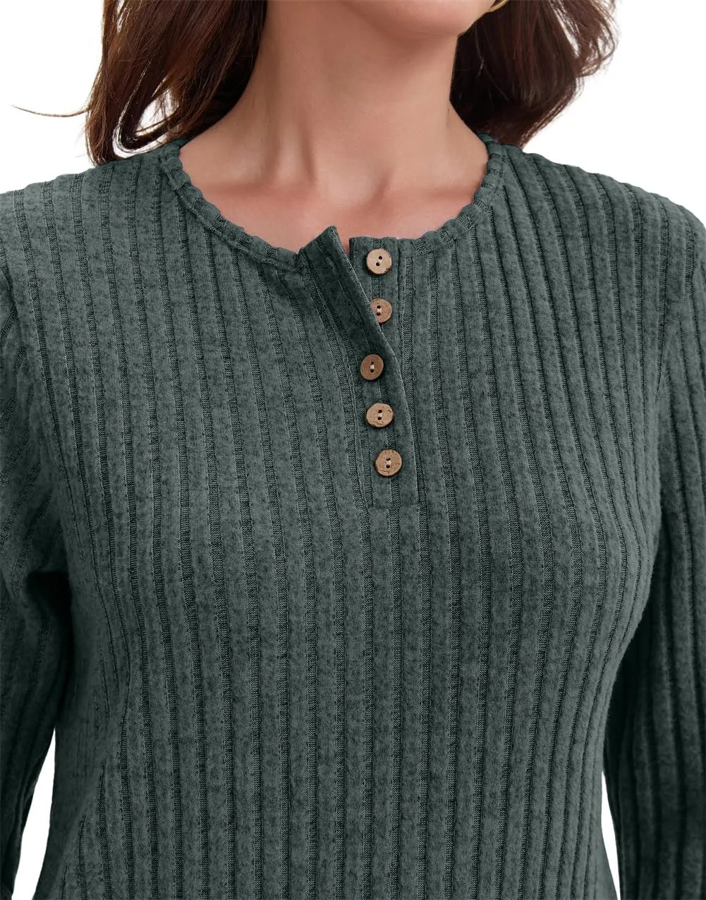 AirMood Camicette Eleganti Casual a Maniche Lunghe per Donne con Costine Top a Tunic Vestibilità Larga Magliette Sweatshirts Camicie, Verde, XL - immagine 4