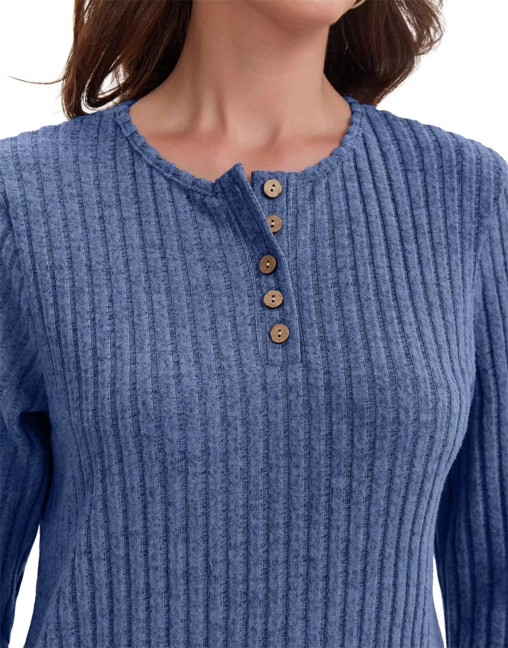AirMood Camicette Eleganti Casual a Maniche Lunghe per Donne con Costine Top a Tunic Vestibilità Larga Magliette Sweatshirts Camicie, Blu, XXL - immagine 4