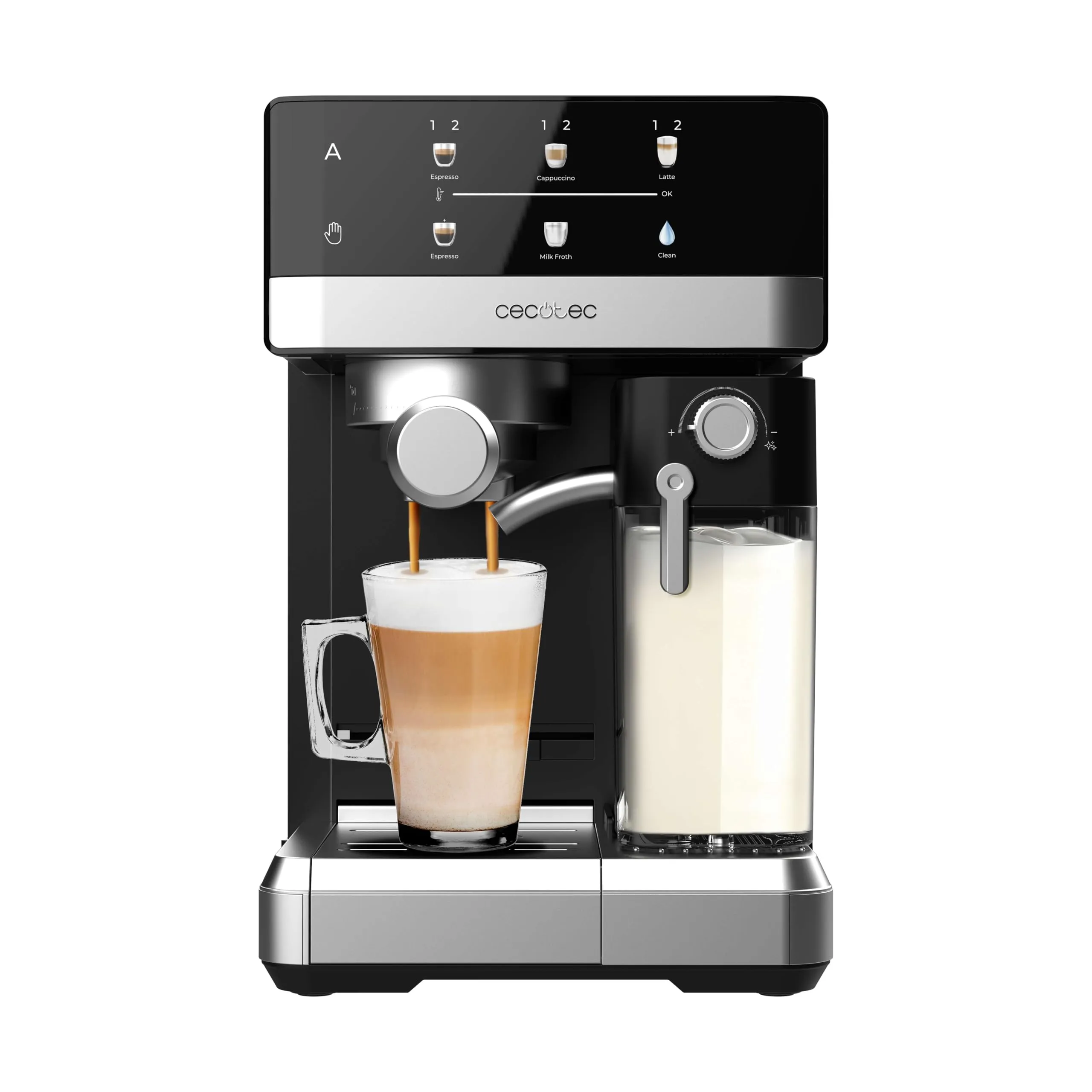 Cecotec Macchina da Caffè Espresso Semiautomatica Tattile con Serbatoio Latte Power Espresso 20 Touch & Cream. 1350W, Sistema Thermoblock, 20 Bar, Beccuccio Schiumatore, Serbatoio 1.8L - immagine 1