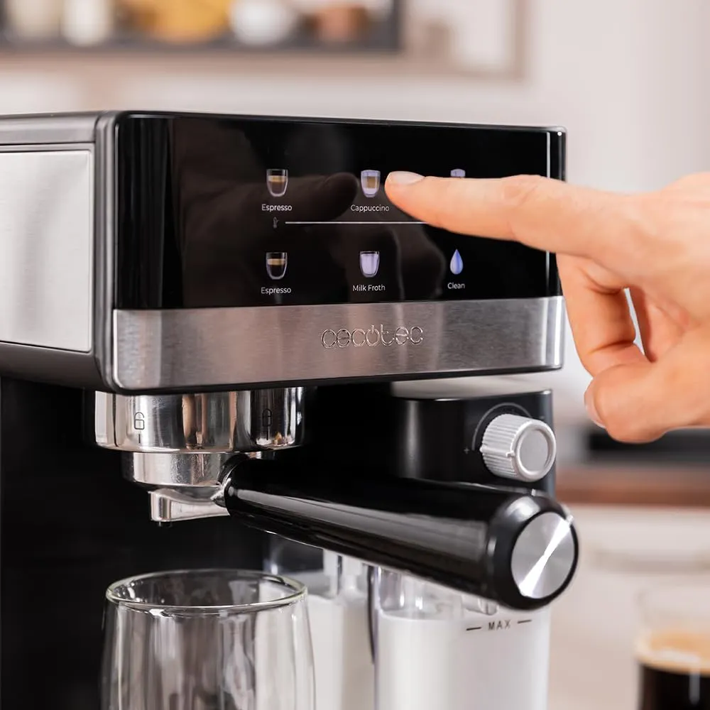 Cecotec Macchina da Caffè Espresso Semiautomatica Tattile con Serbatoio Latte Power Espresso 20 Touch & Cream. 1350W, Sistema Thermoblock, 20 Bar, Beccuccio Schiumatore, Serbatoio 1.8L - immagine 10