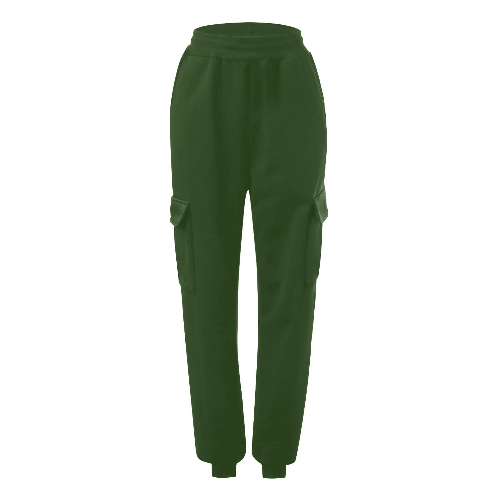 Pantaloni Cargo Donna Vita Elastica, Pantaloni Sportivi con Multi-Tasche Grande Vita Felpe Casual Confortevole Base Classica Solida Tuta Jogging Escursionismo Pants, verde, S - immagine 4