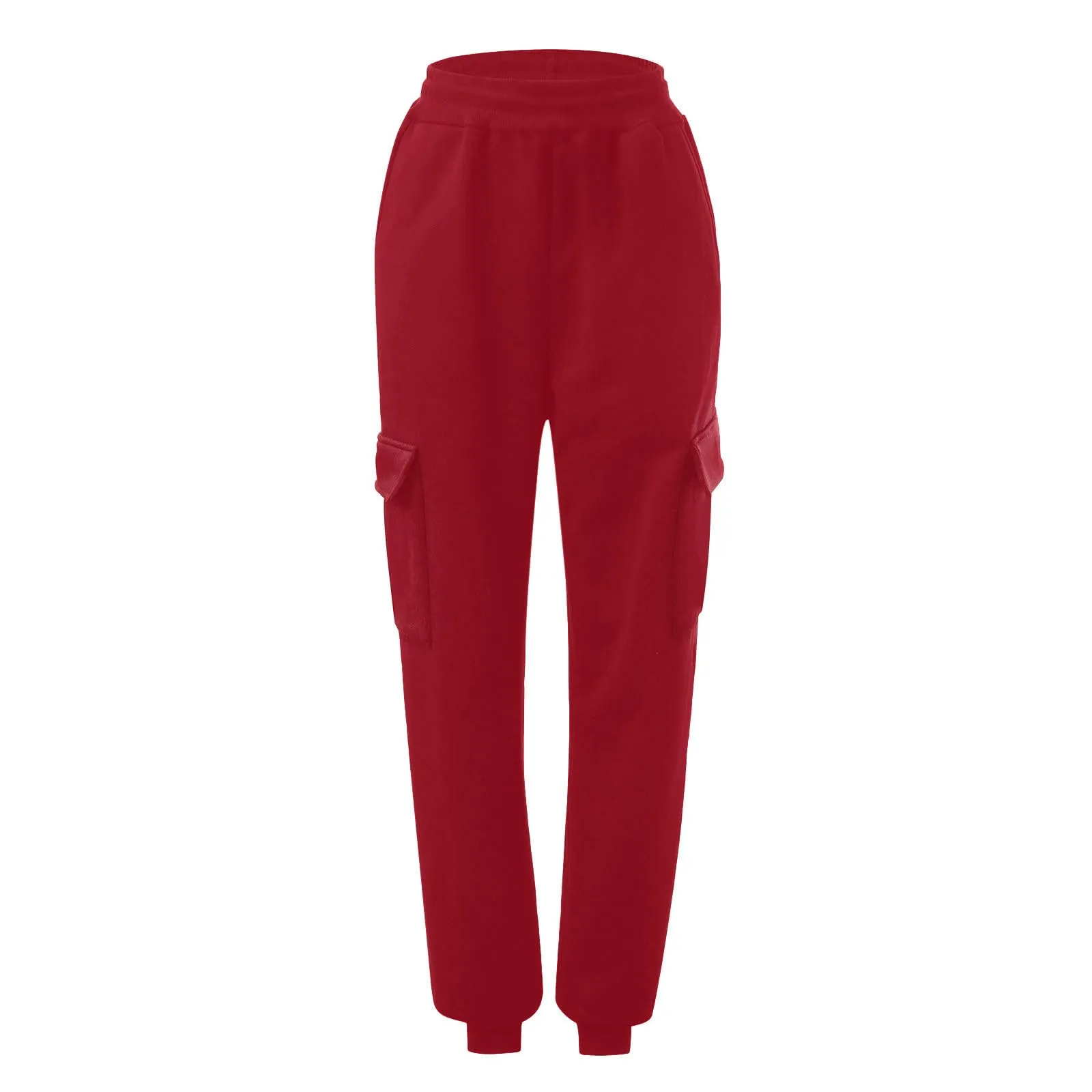 Pantaloni Cargo Donna Vita Elastica, Pantaloni Sportivi con Multi-Tasche Grande Vita Felpe Casual Confortevole Base Classica Solida Tuta Jogging Escursionismo Pants, rosso, XXL - immagine 4