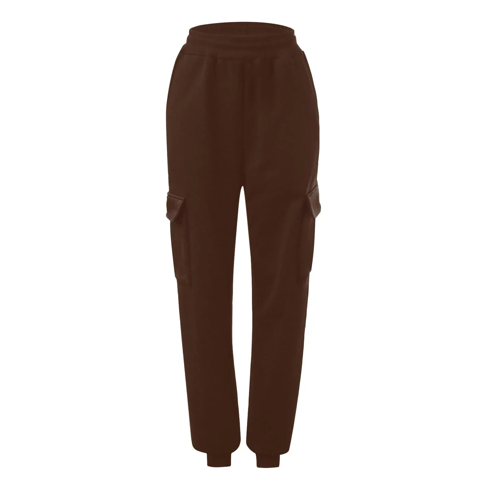 Pantaloni Cargo Donna Vita Elastica, Pantaloni Sportivi con Multi-Tasche Grande Vita Felpe Casual Confortevole Base Classica Solida Tuta Jogging Escursionismo Pants, marrone, S - immagine 4