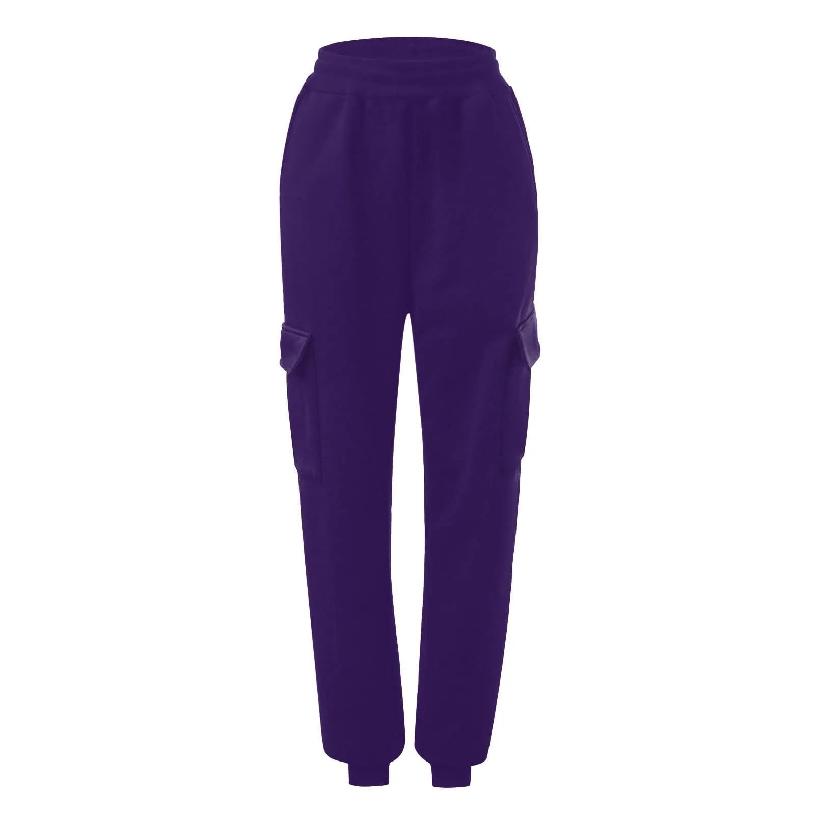 Pantaloni Cargo Donna Vita Elastica, Pantaloni Sportivi con Multi-Tasche Grande Vita Felpe Casual Confortevole Base Classica Solida Tuta Jogging Escursionismo Pants, viola., M - immagine 4