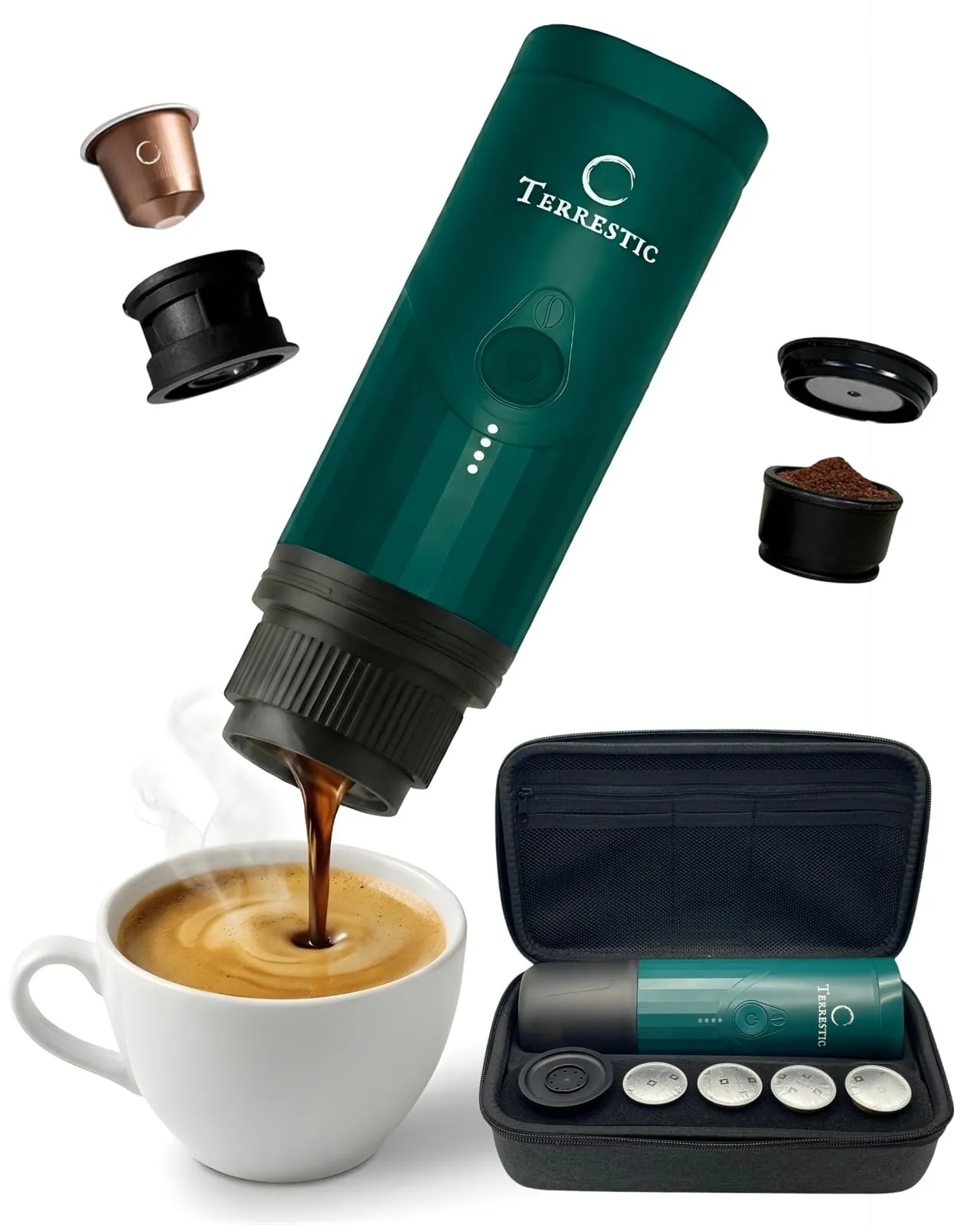 Terrestic Macchina Caffe Portatile 80 Ml, Caffettiera Portatile, Macchinetta Caffè da Viaggio Ricaricabile USB, Compatibile con Polvere e Capsule Nespresso con Custodia Rigida - immagine 1