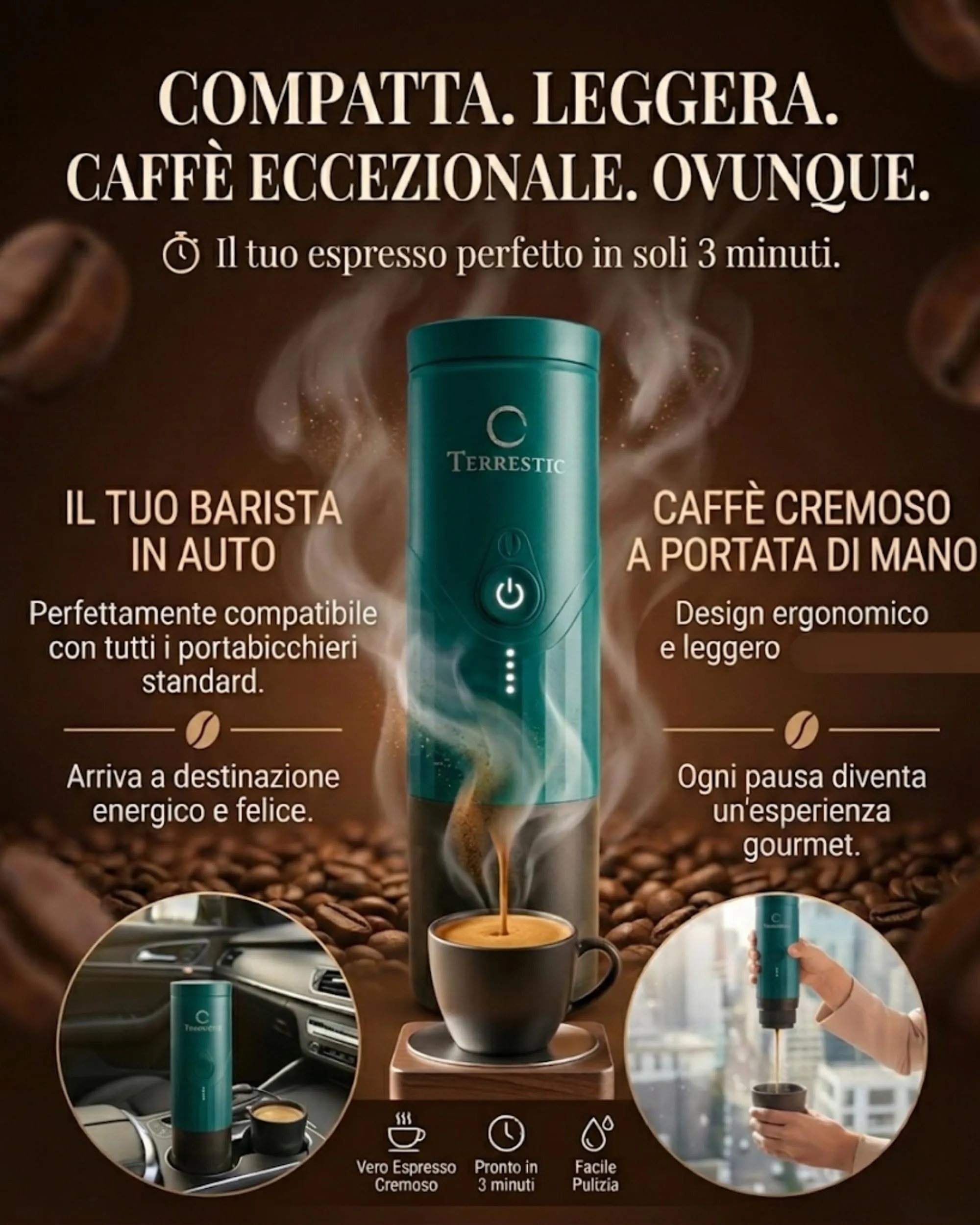 Terrestic Macchina Caffe Portatile 80 Ml, Caffettiera Portatile, Macchinetta Caffè da Viaggio Ricaricabile USB, Compatibile con Polvere e Capsule Nespresso con Custodia Rigida - immagine 6