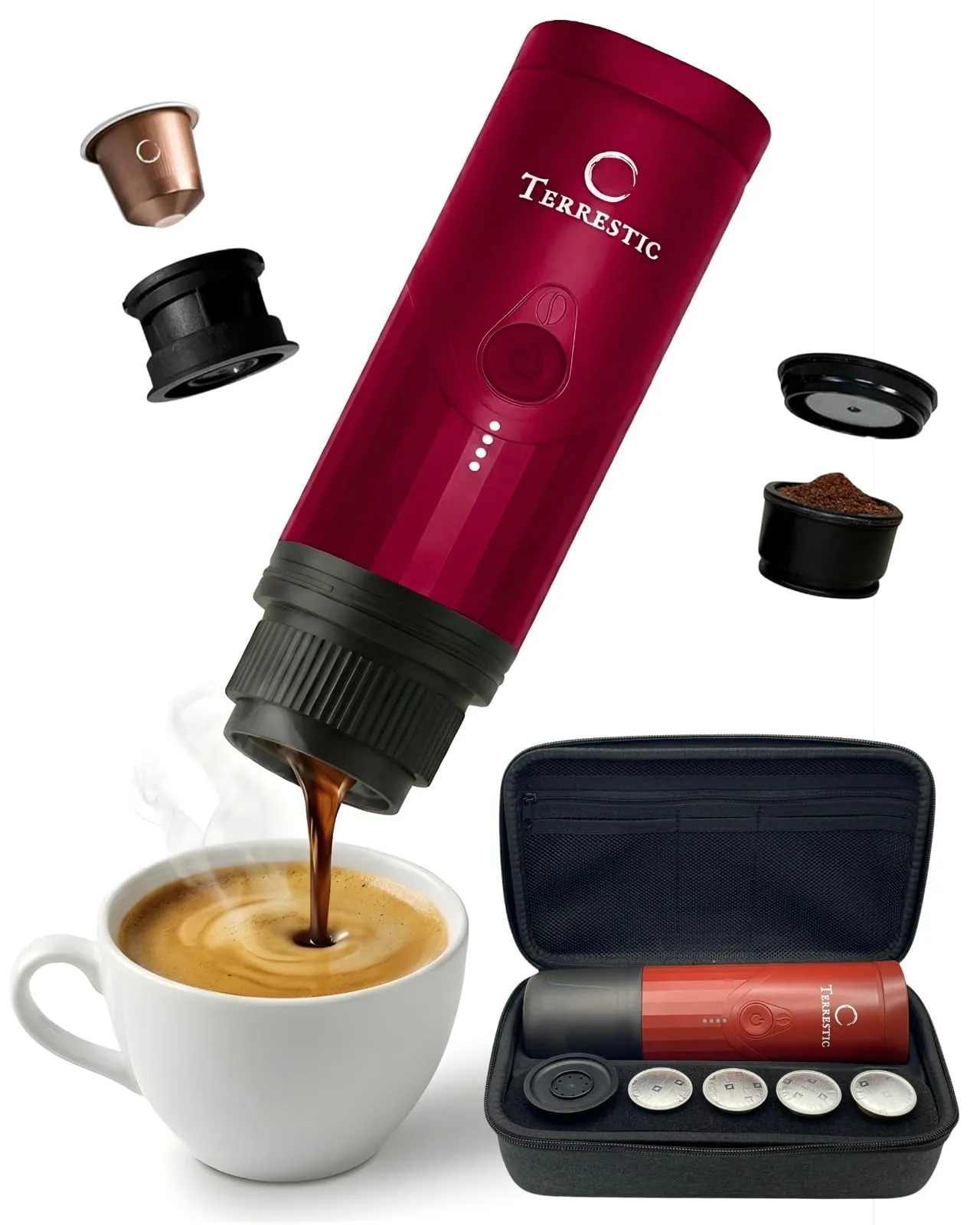Terrestic Macchina Caffe Portatile 80 Ml, Caffettiera Portatile, Macchinetta Caffè da Viaggio Ricaricabile USB, Compatibile con Polvere e Capsule Nespresso con Custodia Rigida - immagine 1