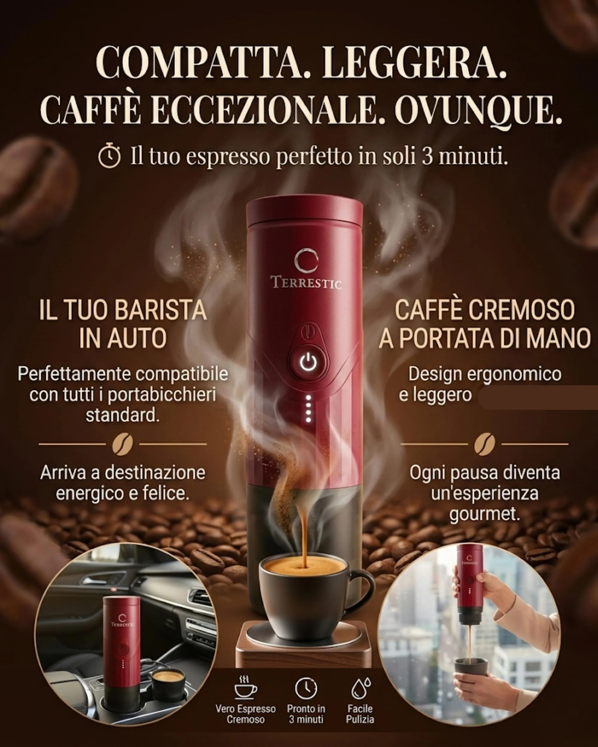 Terrestic Macchina Caffe Portatile 80 Ml, Caffettiera Portatile, Macchinetta Caffè da Viaggio Ricaricabile USB, Compatibile con Polvere e Capsule Nespresso con Custodia Rigida - immagine 6