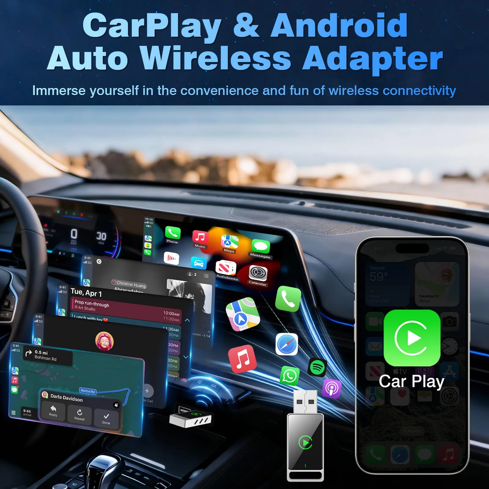 Drepint Adattatore Wireless 2 in 1 per CarPlay & Android Auto - immagine 5