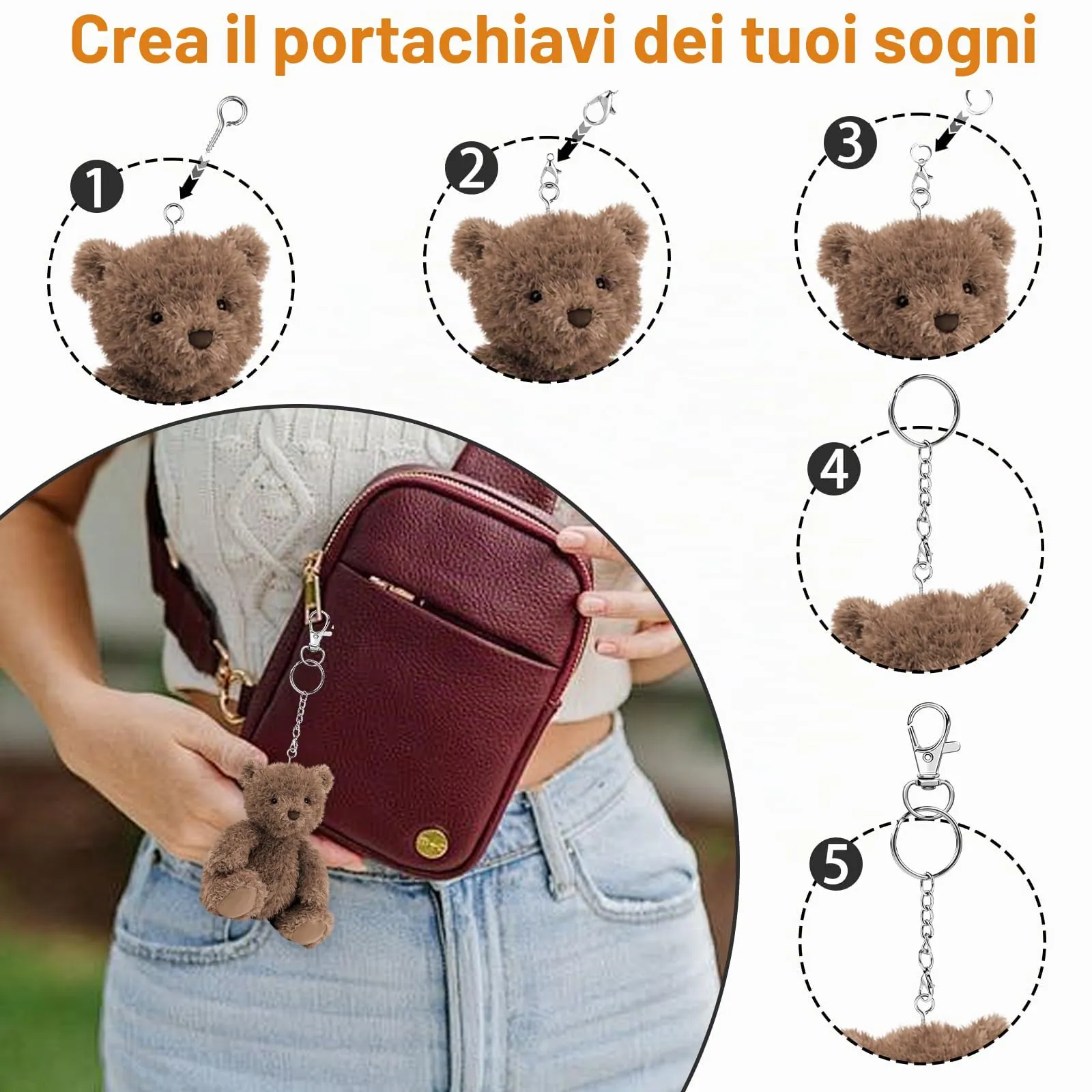 150 Pezzi anelli portachiavi con catenella – Set anelli per portachiavi fai da te, ganci portachiavi e moschettoni piccoli, Accessori per fare portachiavi e gioielli artigianali (Argento) - immagine 3