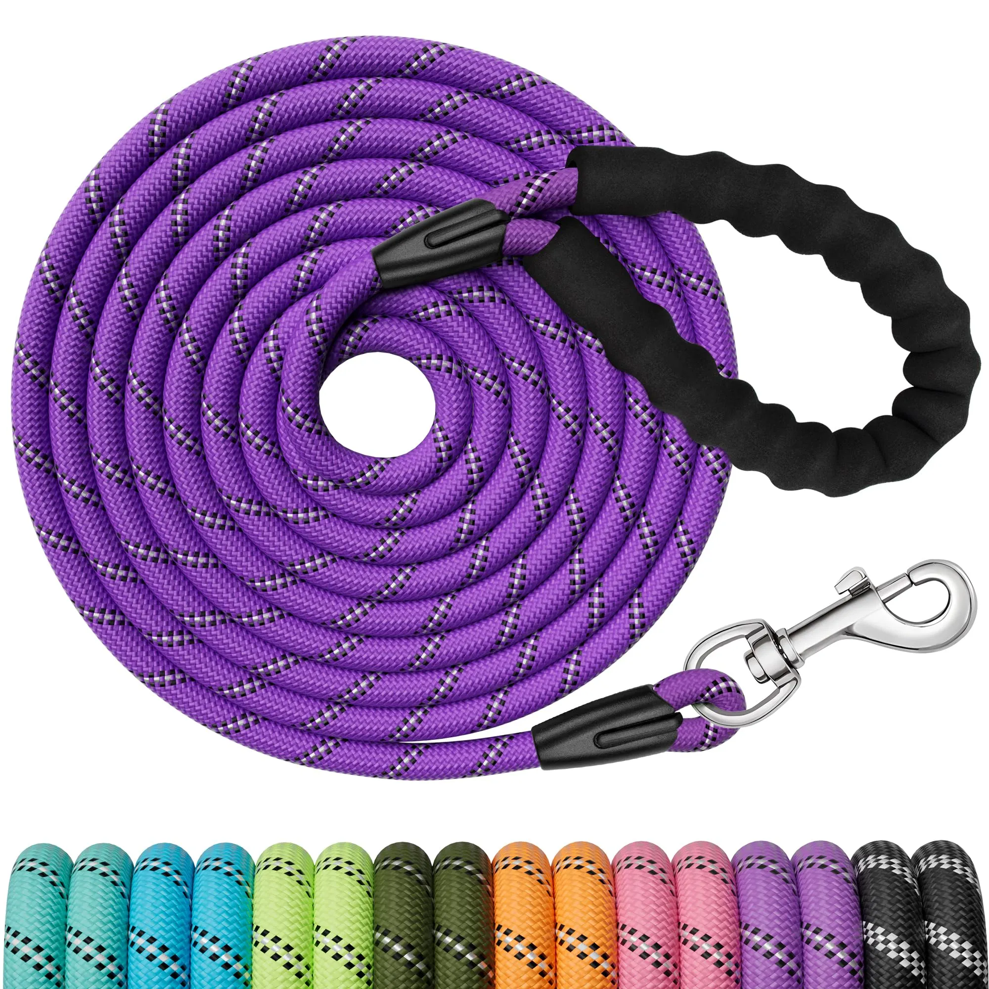 X XBEN Guinzaglio da addestramento per cani, 15 m, resistente, con manico morbido imbottito e gancio resistente, guinzaglio riflettente per addestramento richiamo per cani di taglia grande - immagine 1
