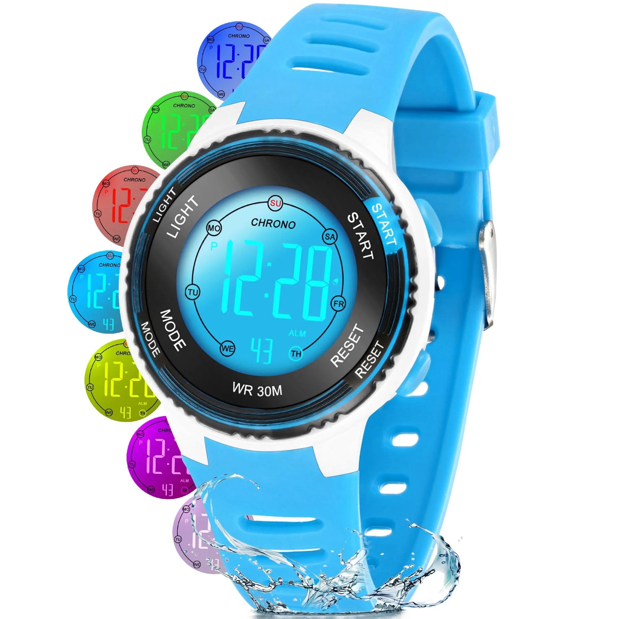 GUUMUXIN Orologio Digitale,7 Luci,3ATM,Sportivo,5-16 Anni - immagine 1