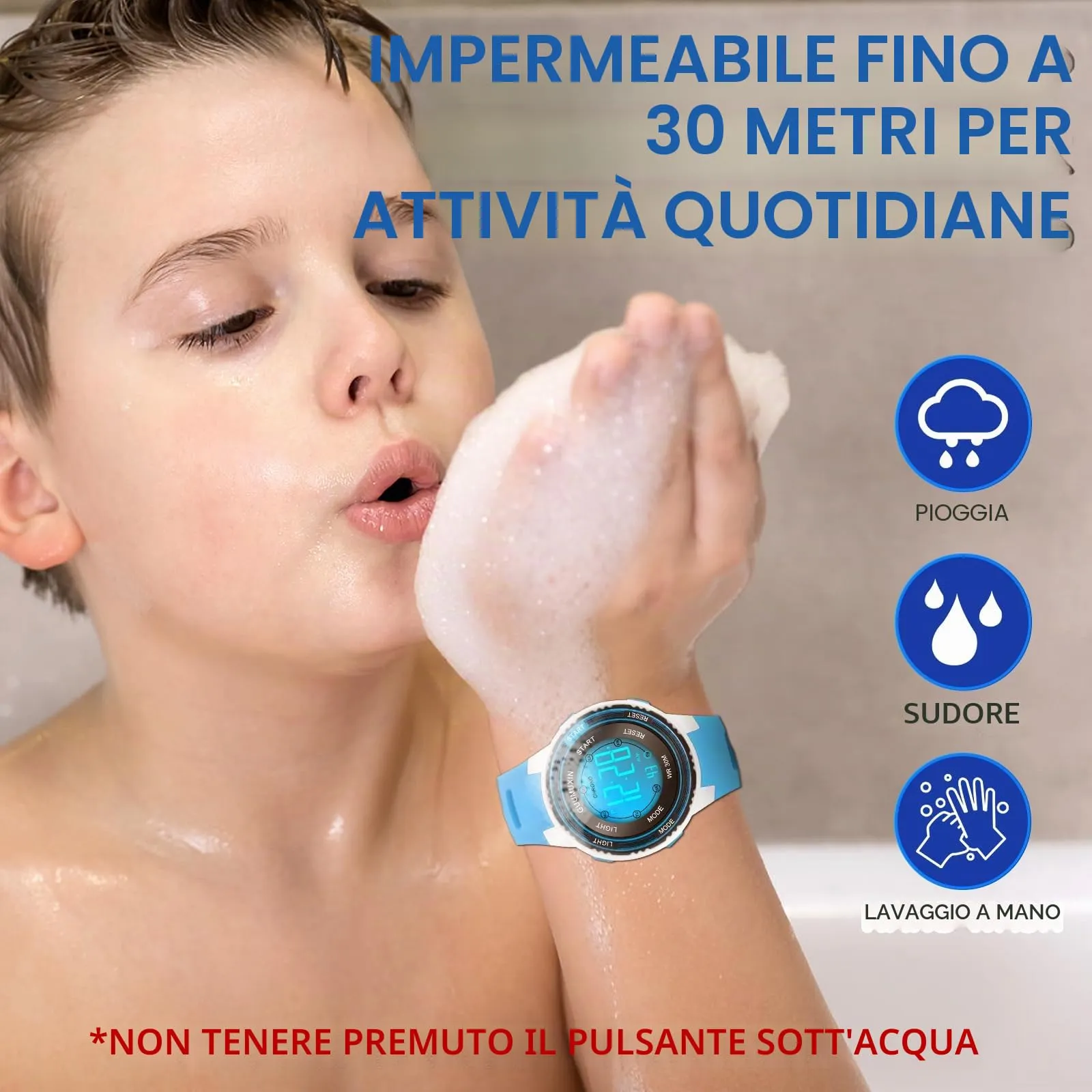 GUUMUXIN Orologio Digitale,7 Luci,3ATM,Sportivo,5-16 Anni - immagine 6