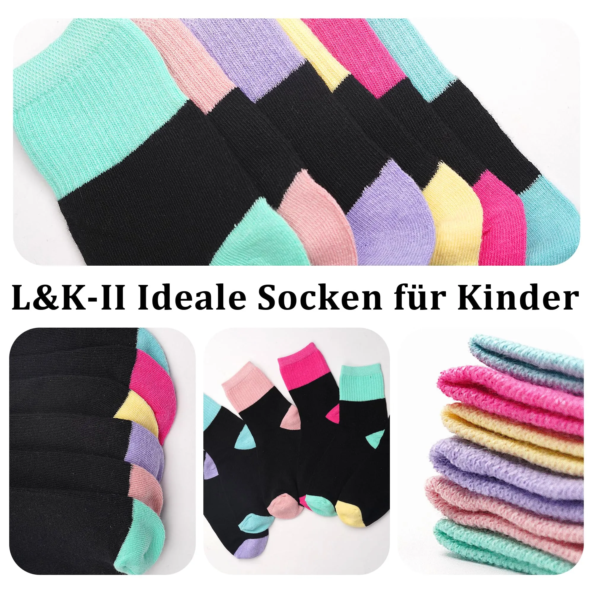 L&K-II 12 Paia Calzini Bambina Sneakers Sportivi in Cotone 2896 35-38 - immagine 2