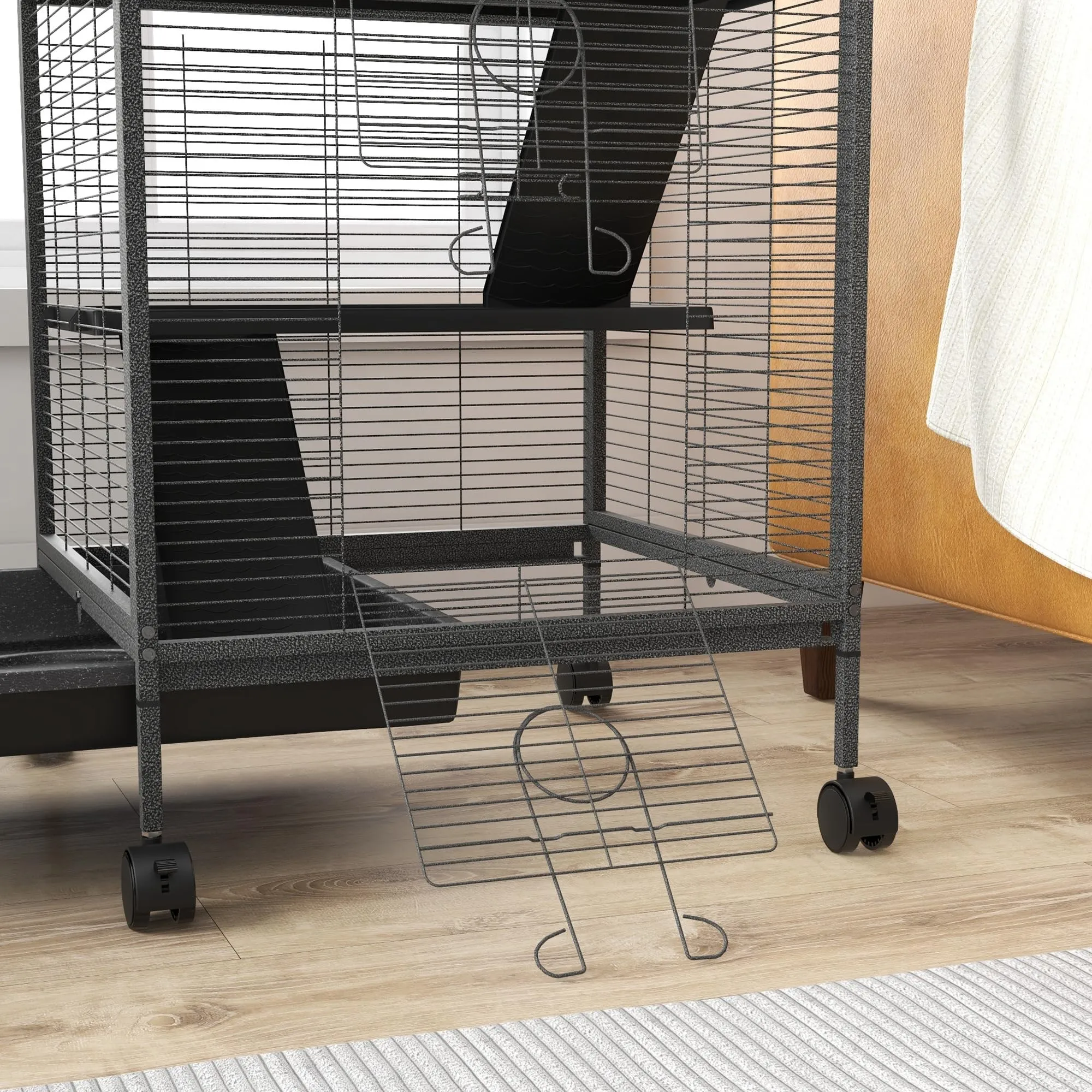 PawHut Gabbia per Piccoli Roditori in Acciaio 52x52x113.5cm Grigio - immagine 8