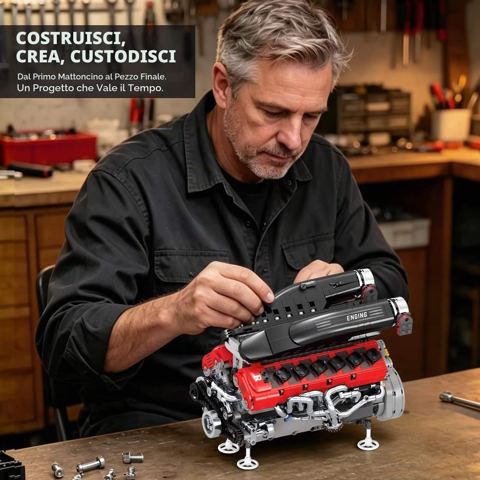 Reobrix Kit di Costruzione Motore V12, 33016 Modello di Motore per Supercar - immagine 2