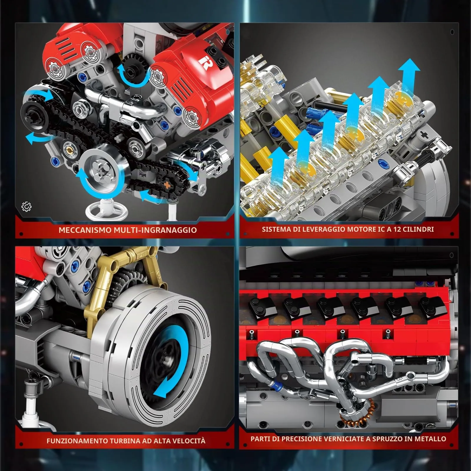 Reobrix Kit di Costruzione Motore V12, 33016 Modello di Motore per Supercar - immagine 4