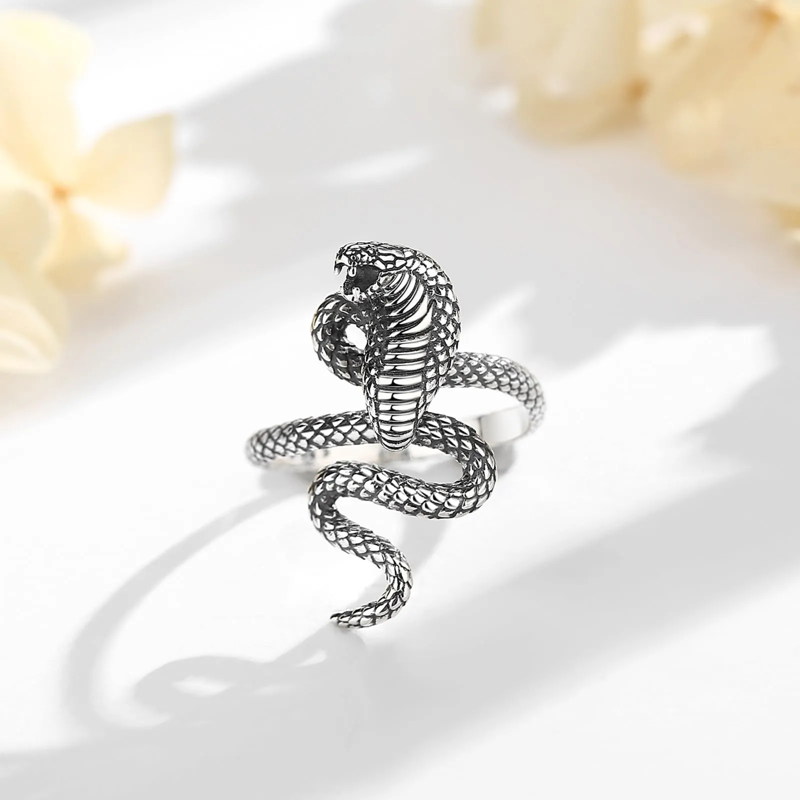 AEONSLOVE Anello Serpente Uomo Argento 925 Anelli Serpente Aperti Regolabili Anello Vintage Donna Regolabile Snake Ring - immagine 2