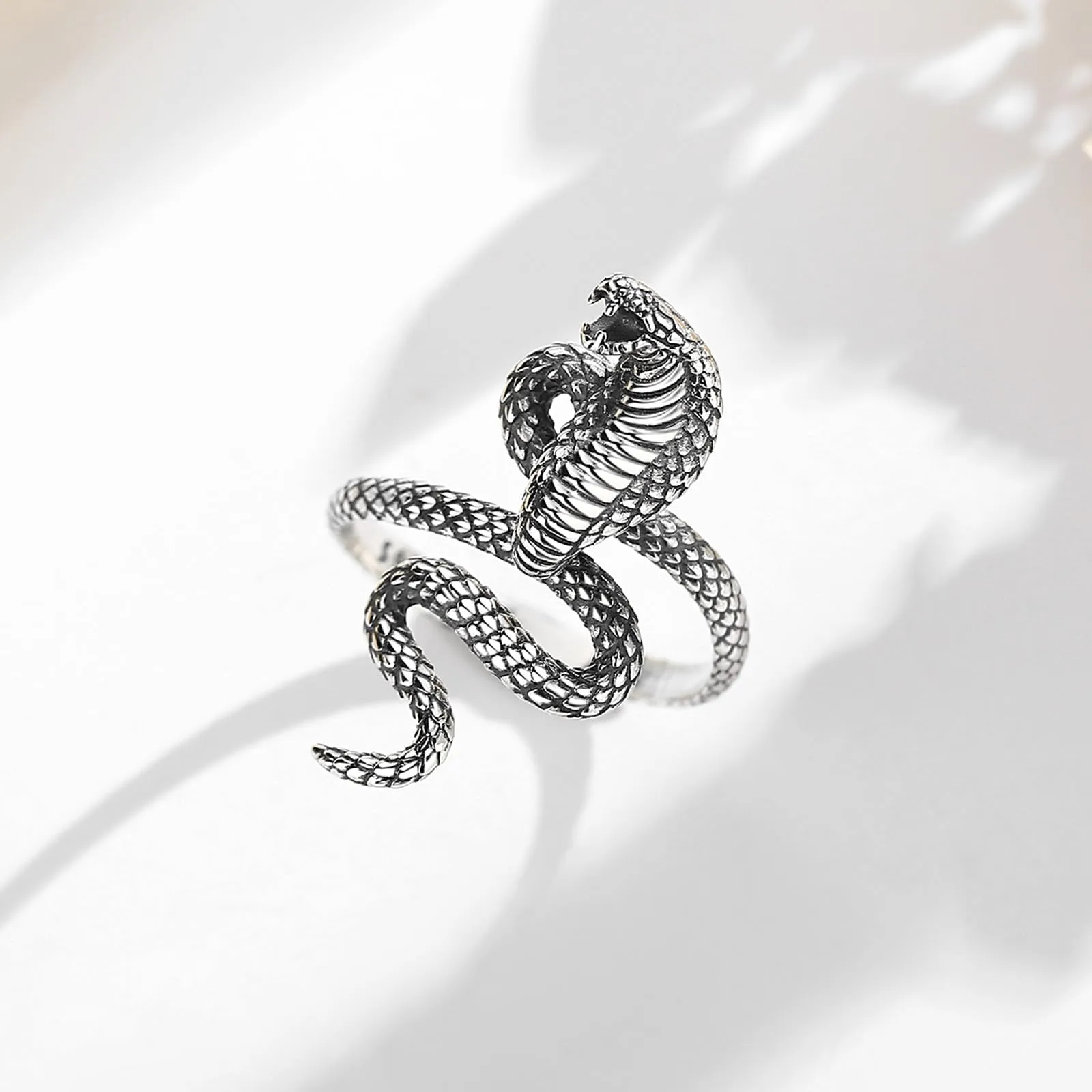 AEONSLOVE Anello Serpente Uomo Argento 925 Anelli Serpente Aperti Regolabili Anello Vintage Donna Regolabile Snake Ring - immagine 3