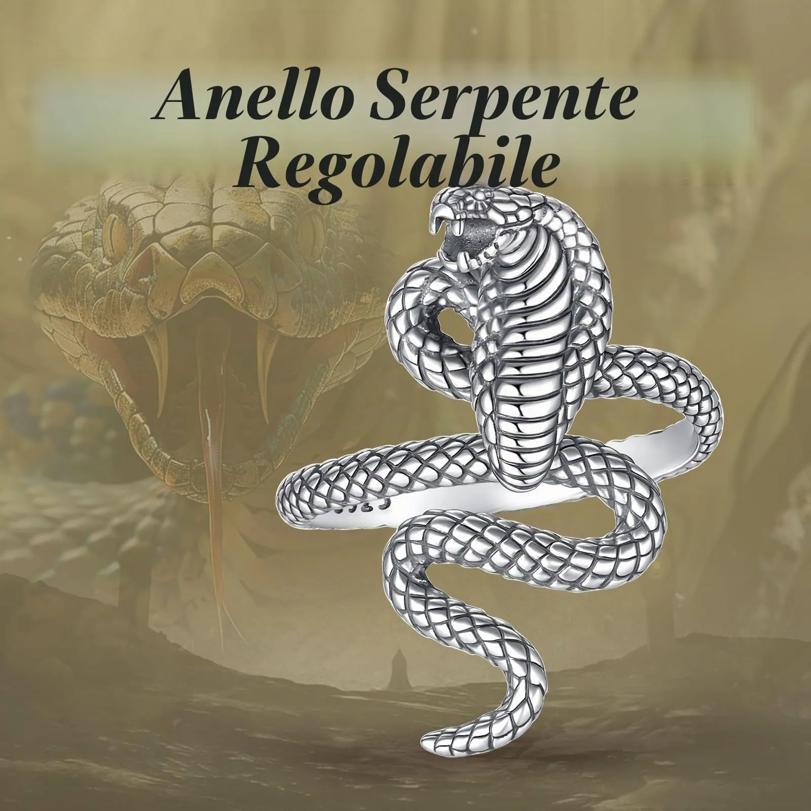 AEONSLOVE Anello Serpente Uomo Argento 925 Anelli Serpente Aperti Regolabili Anello Vintage Donna Regolabile Snake Ring - immagine 7