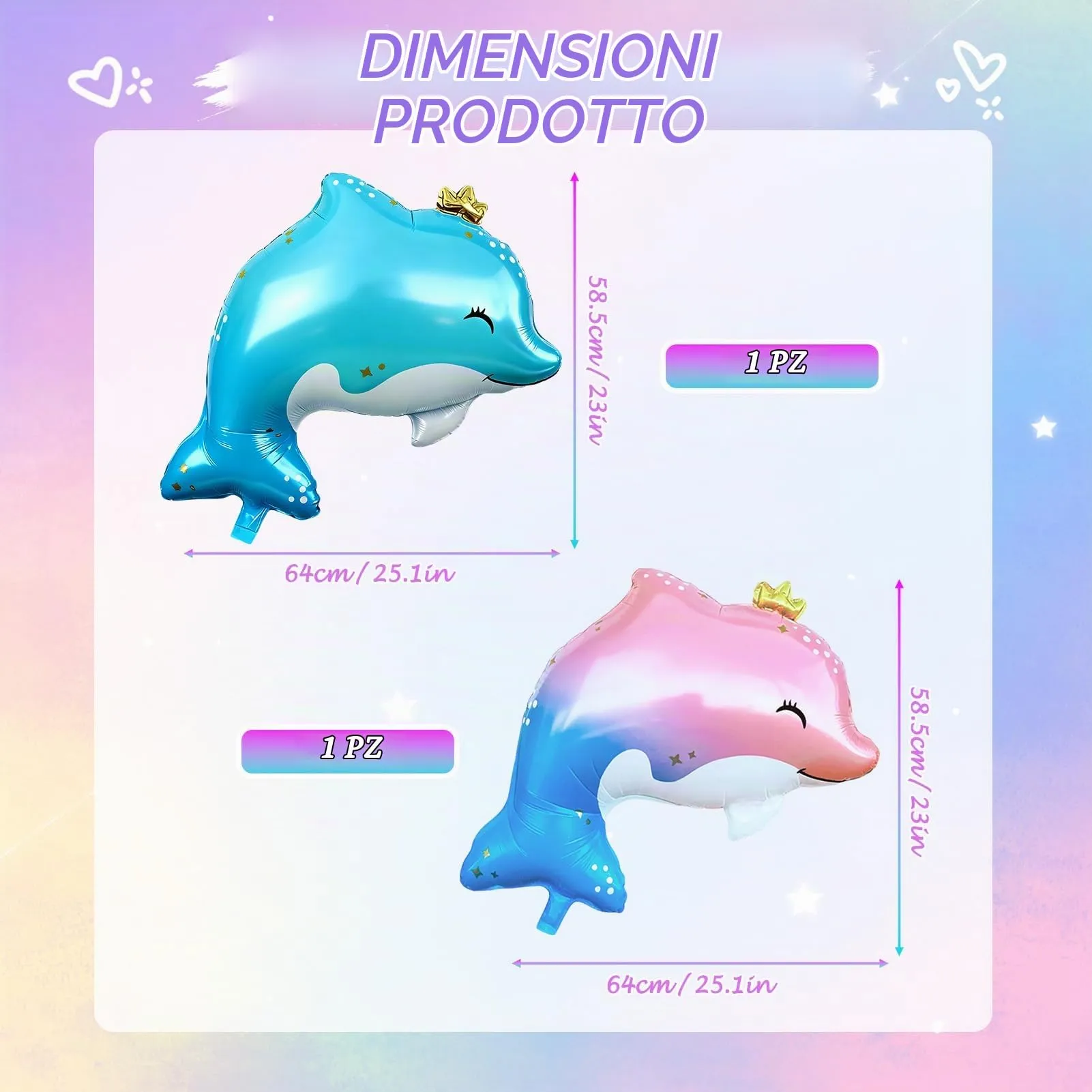 2PCS Palloncini Delfini,palloncino Giant Dolphin Colorato in alluminio - immagine 2