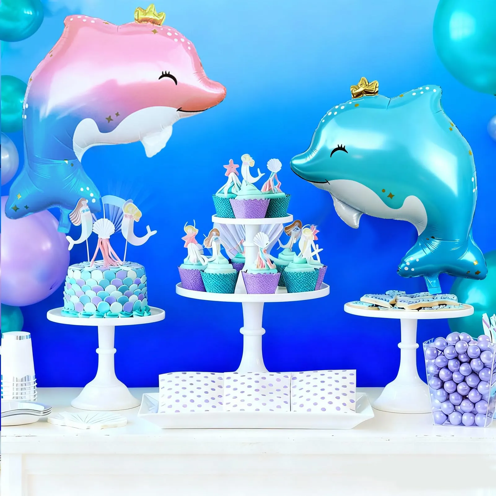 2PCS Palloncini Delfini,palloncino Giant Dolphin Colorato in alluminio - immagine 5