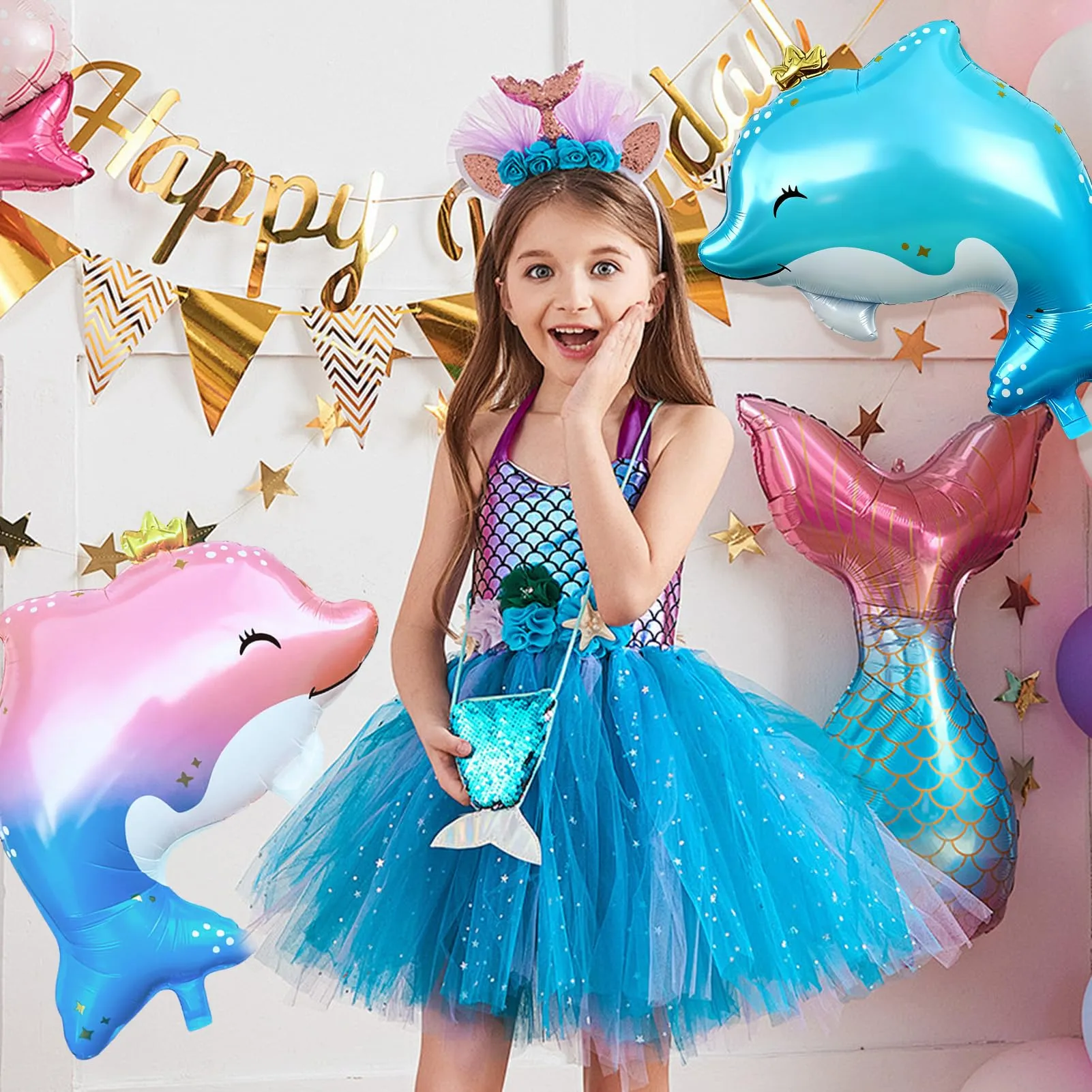 2PCS Palloncini Delfini,palloncino Giant Dolphin Colorato in alluminio - immagine 6