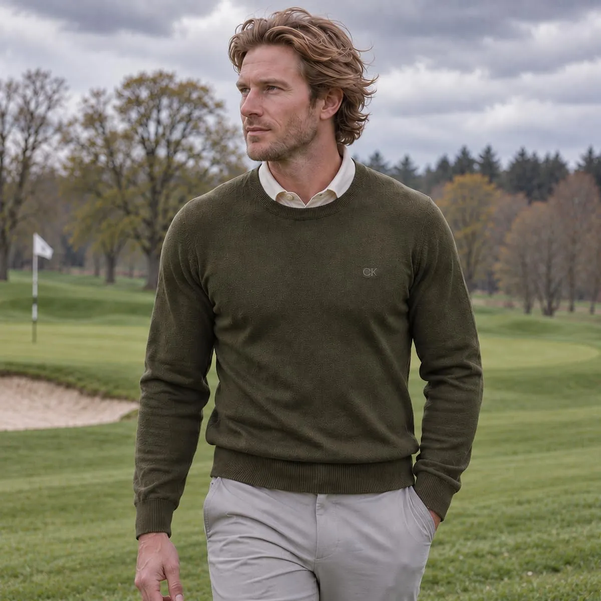 Calvin Klein Uomo Maglione Golf Girocollo - Oliva Polverosa - M - immagine 2