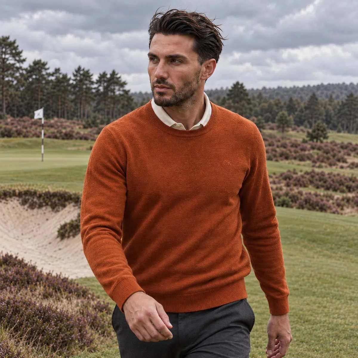 Calvin Klein Uomo Maglione Golf Girocollo - Zenzero - L - immagine 2