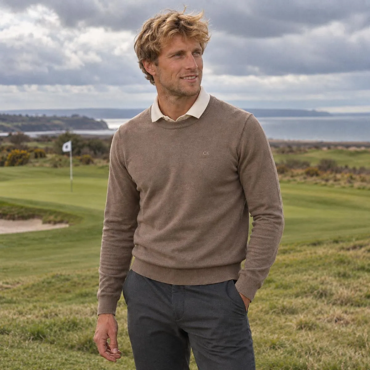 Calvin Klein Uomo Maglione Golf Girocollo - Visone - 3XL - immagine 2