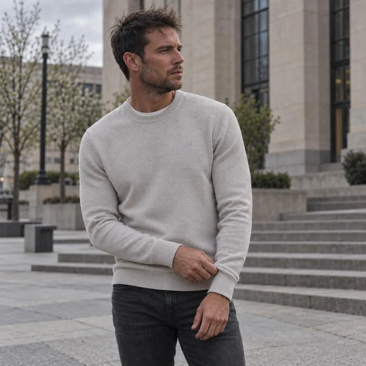 Calvin Klein Uomo Maglione Golf Girocollo - Platino - S - immagine 3