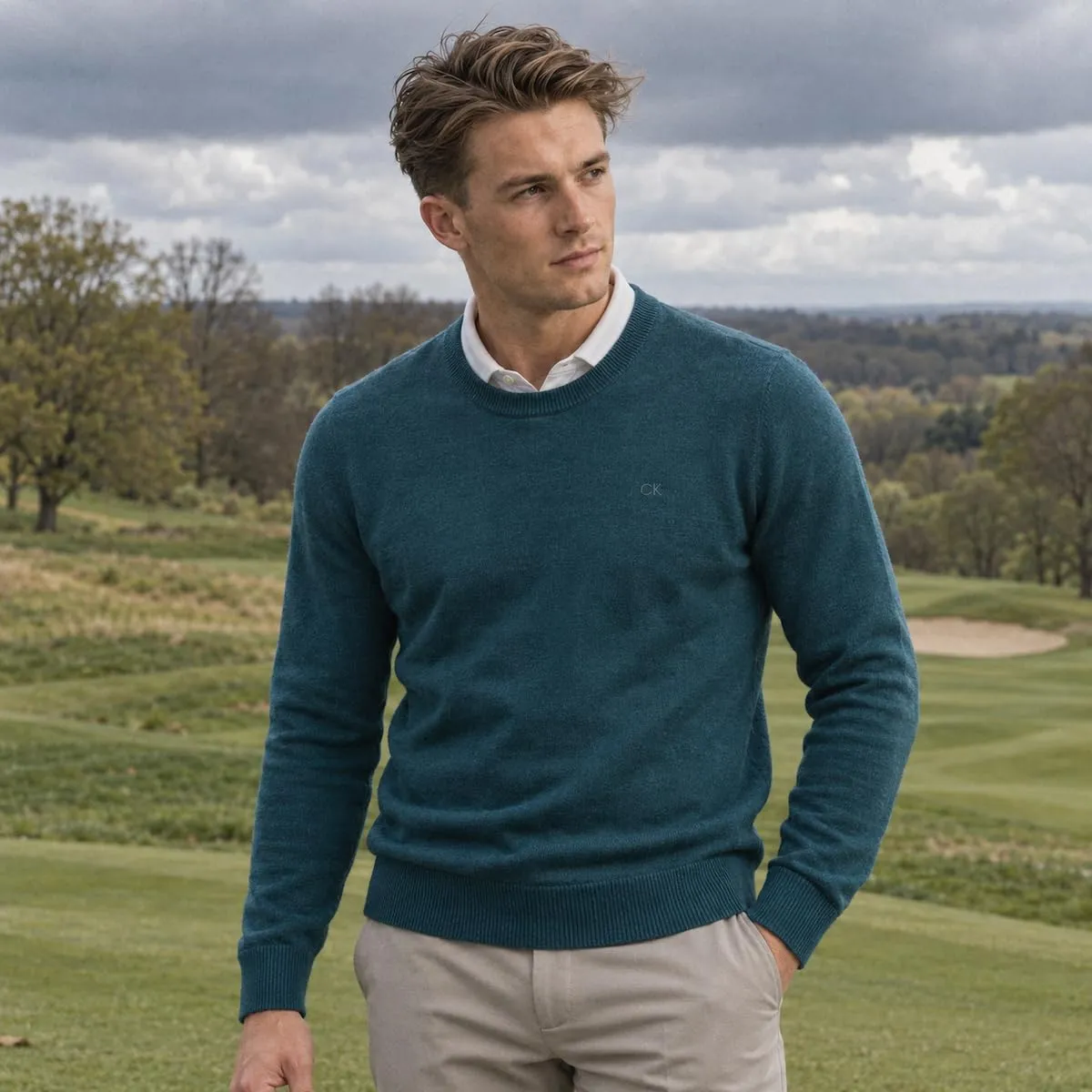 Calvin Klein Uomo Maglione Golf Girocollo - Verde Petrolio - S - immagine 2