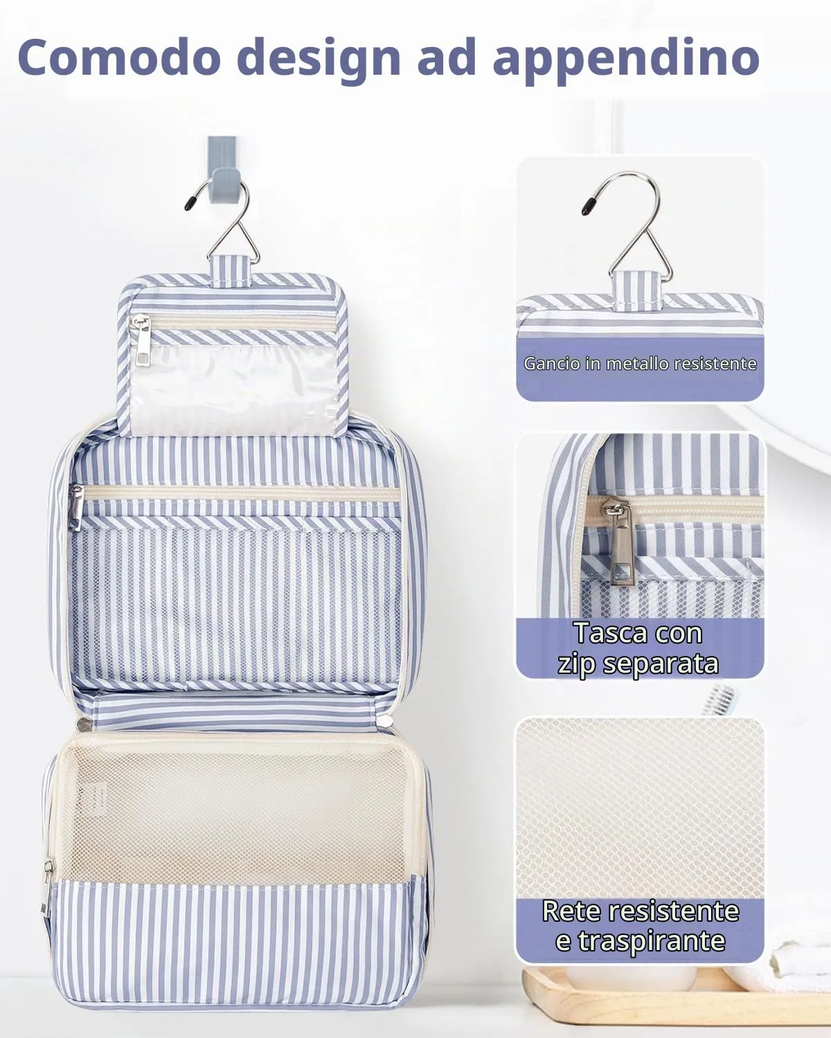 Beauty case da donna grande - Beauty case da appendere, borsa per cosmetici per donne e uomini - Borsa da toilette 1 - immagine 4