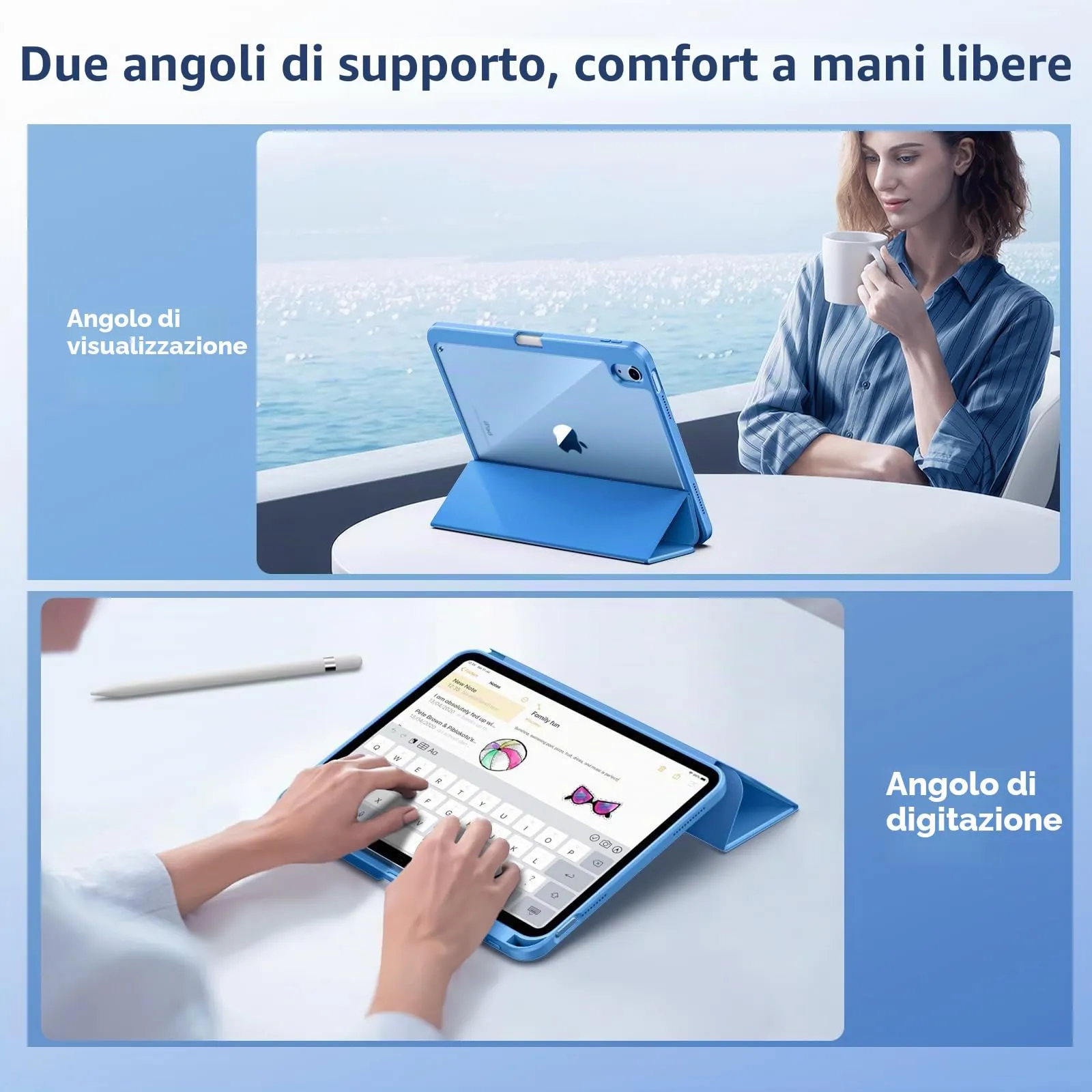 TiMOVO Cover per iPad A16 11. Gen 11"&10. Gen 10,9", Onda Blu - immagine 7