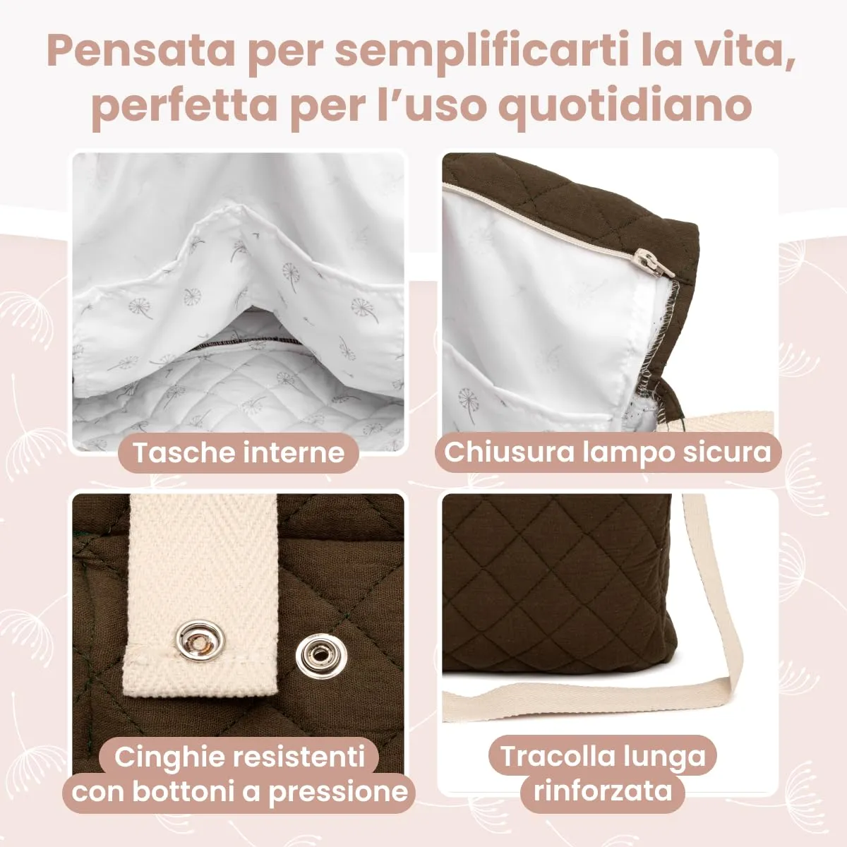 MIMUSELINA Borsa Passeggino Universale e Cambio Bambino | Borsa Fasciatoio Neonato con Ampia Capacità e Scomparti Interni | Organizer Maternità Elegante e Pratico | Realizzato in Spagna - immagine 7